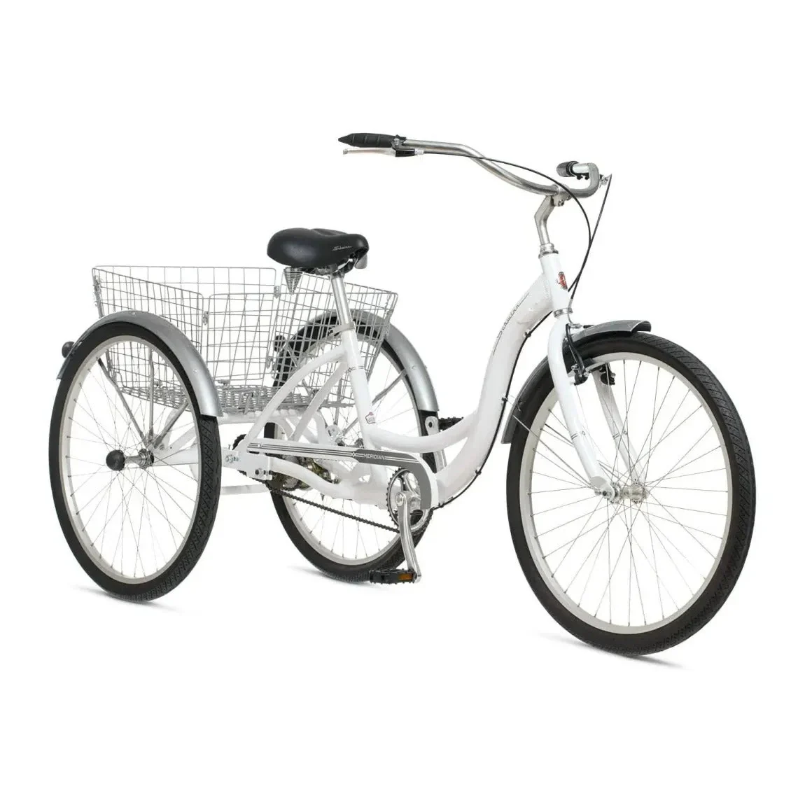 2025 Schwinn Meridian Adult Tricycle, Men's and Women's Beach Cruiser, 26-inch Wheels, Low Step-Through, Wide Saddle, Folding Rear Basket.