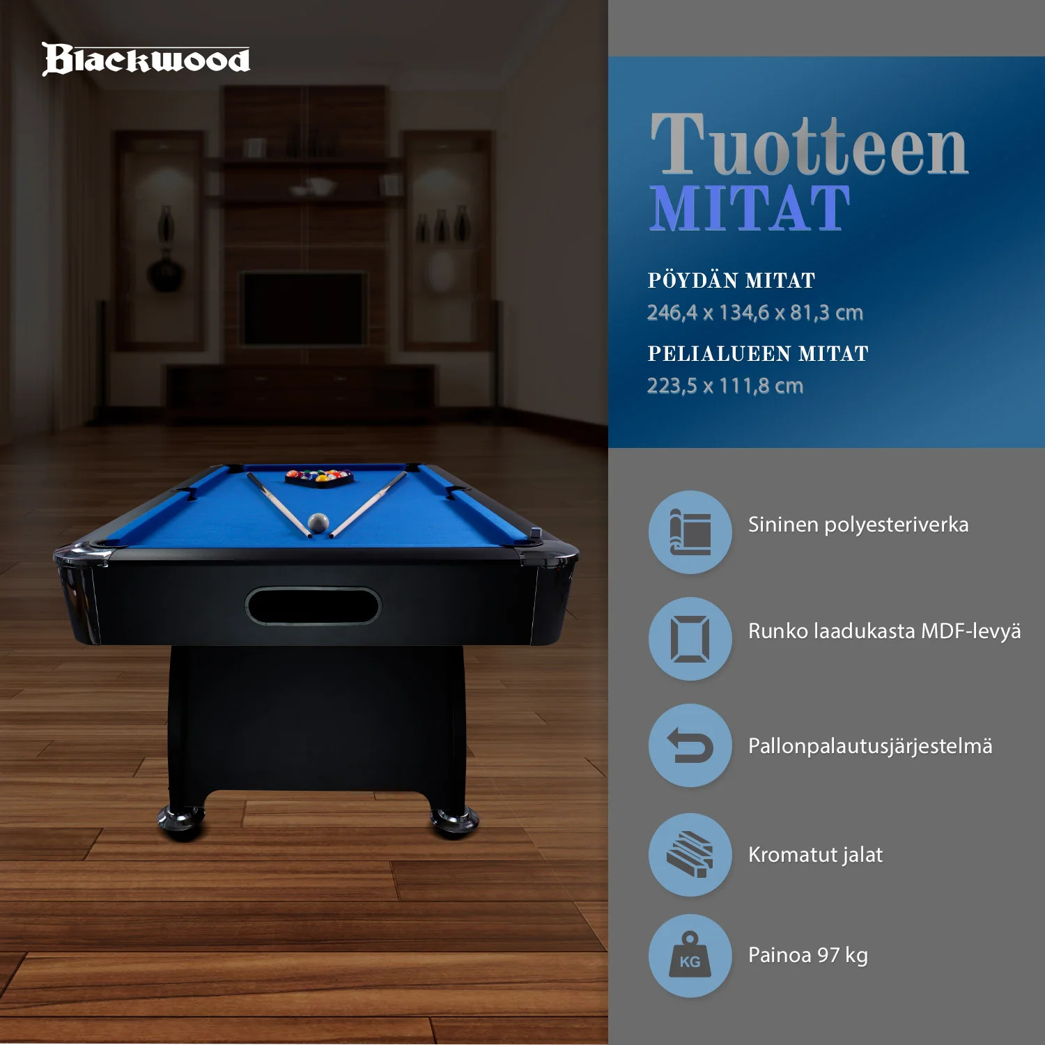 Blackwood Billardtisch, 8' Official Black