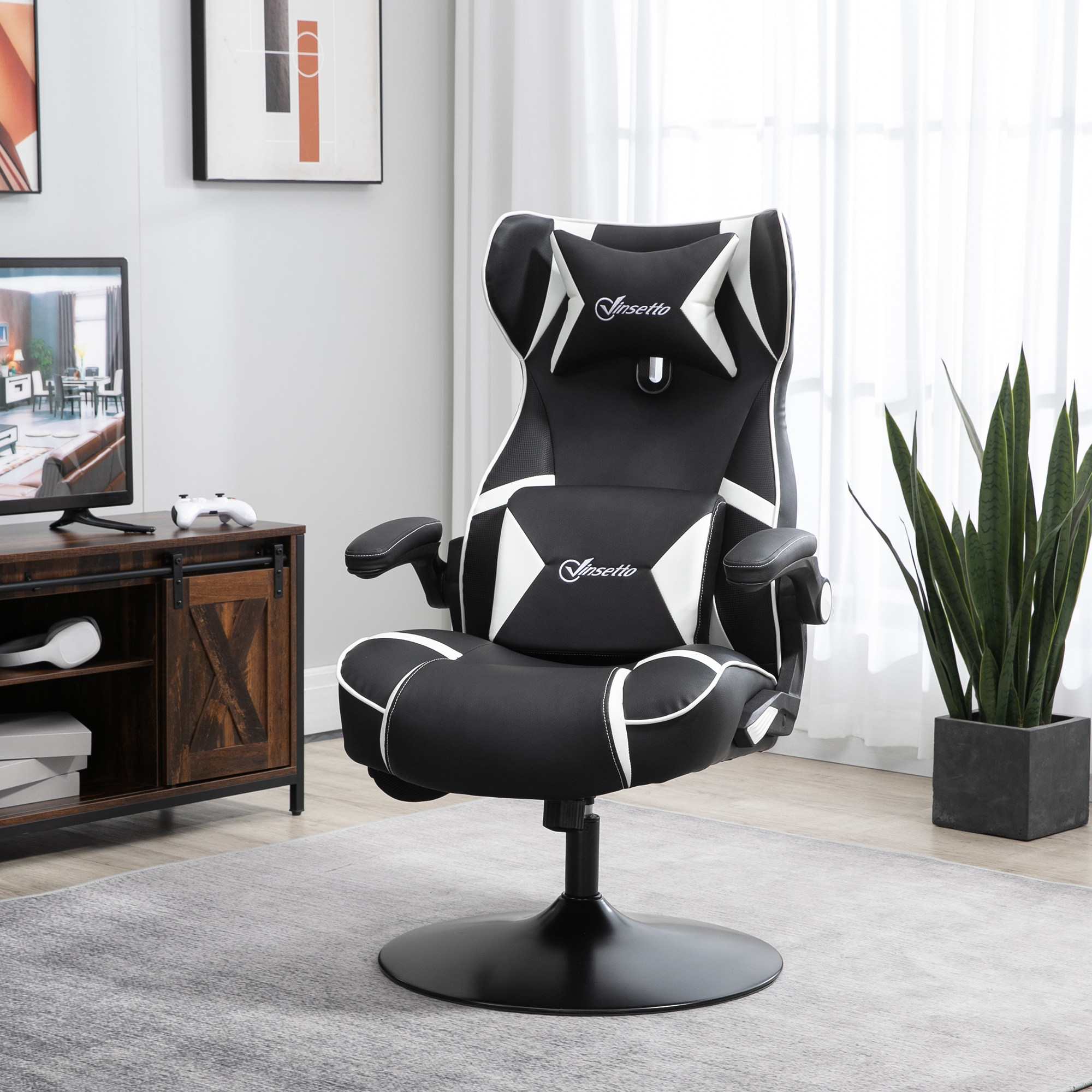 Vinsetto Gamingsessel, Gamingstuhl, integrierte Lautsprecher, neigbare Rücklehne, schwarz+weiß, 69 x 73 x 118cm