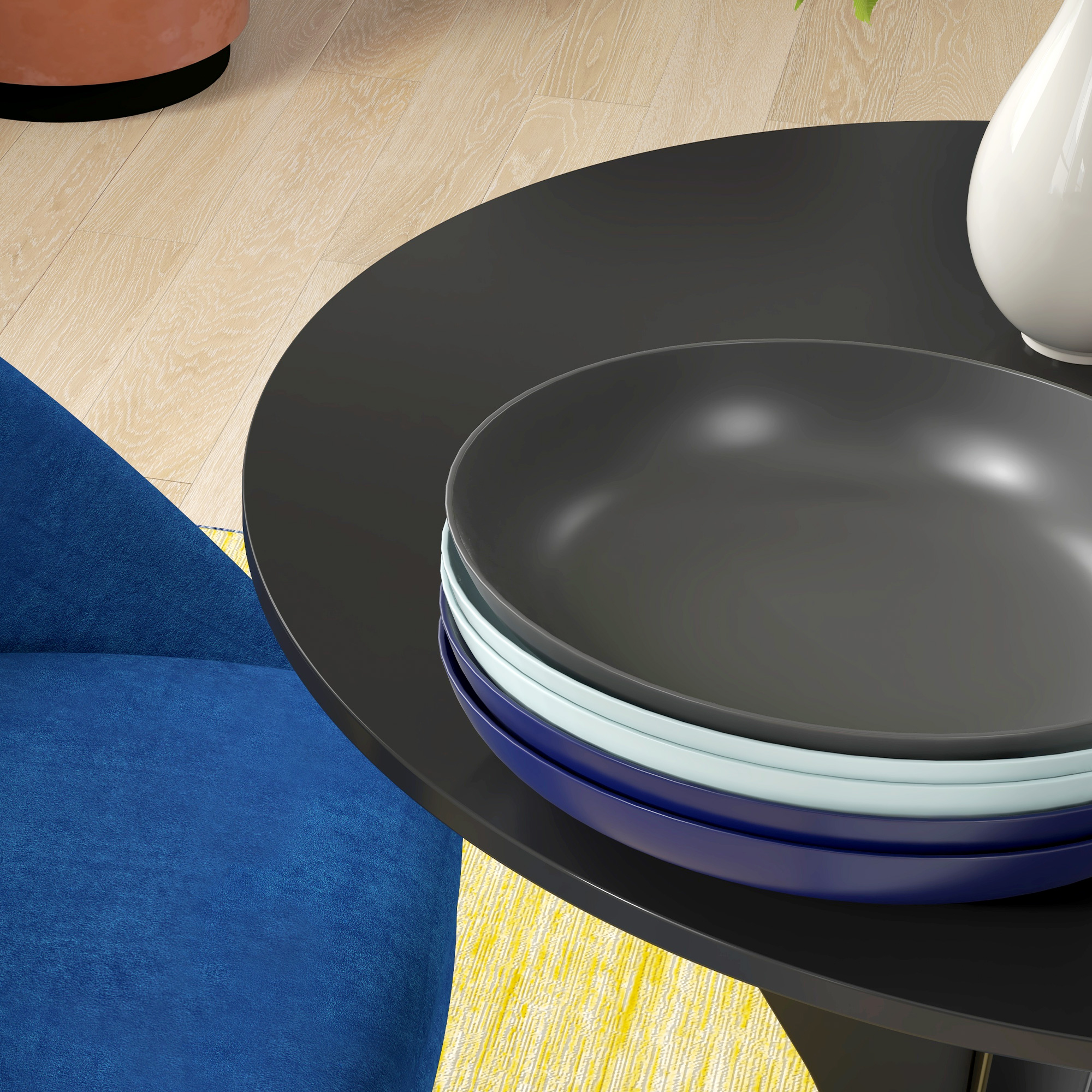 Ronde Eettafel Keukentafel, Modern Ontwerp, 78 cm x 78 cm x 75 cm, Zwart