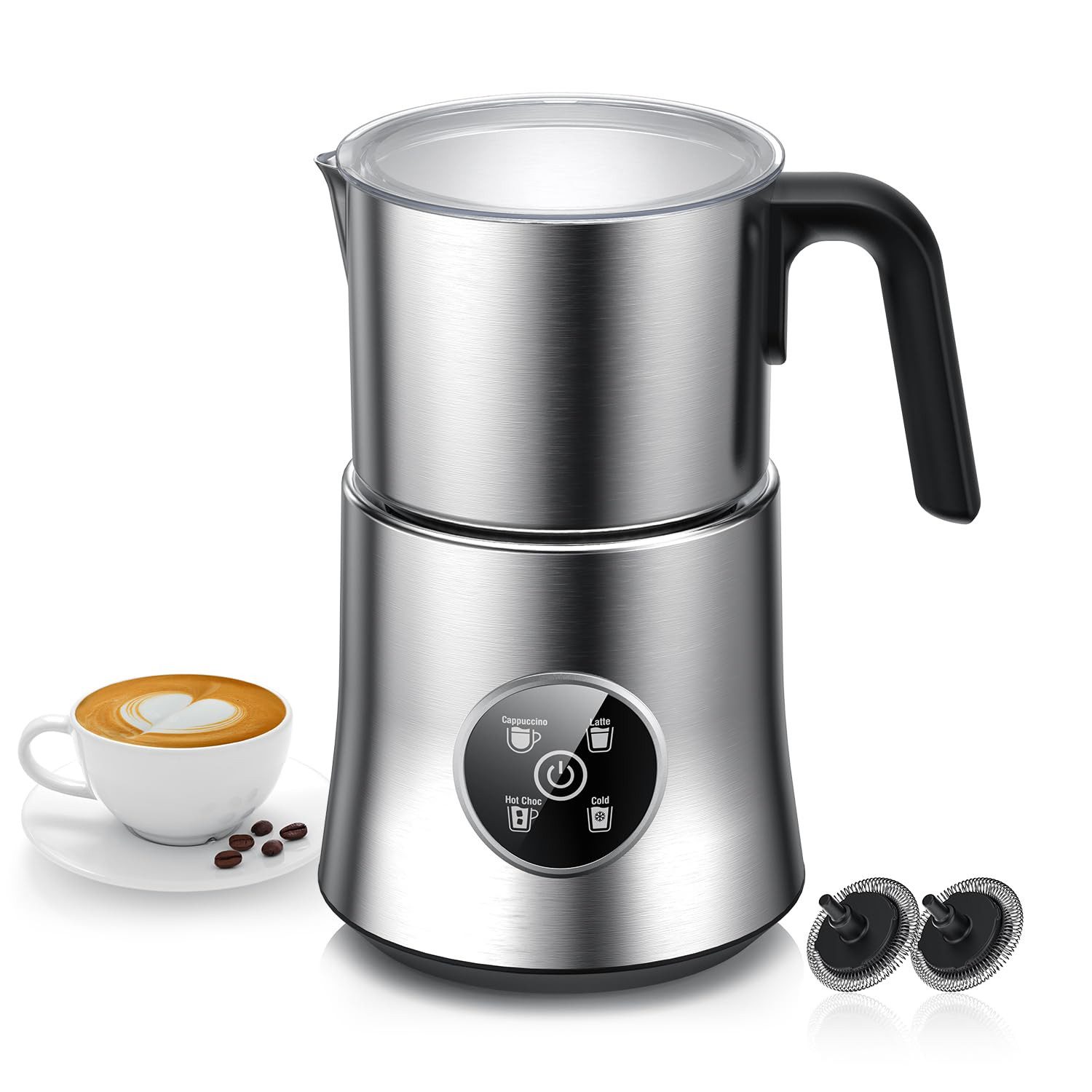 Milchaufschäumer Elektrisch 500ml, 4-in-1 für Kalt & Warm, 4 Programme, Edelstahl