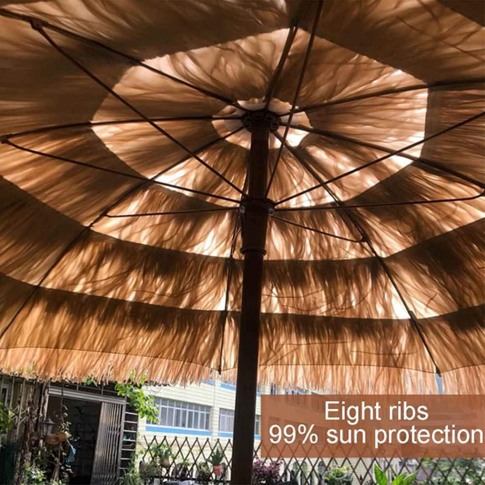 Garten Parasols Hawaii Stroh Parasole, Regenschirme für den Außenpool, faltende Stroh -Terrassen -Regenschirm, 2 m/7,4 Fuß runden Garten Parasol Café Housewares Windproof Portable Outdoor Parasols