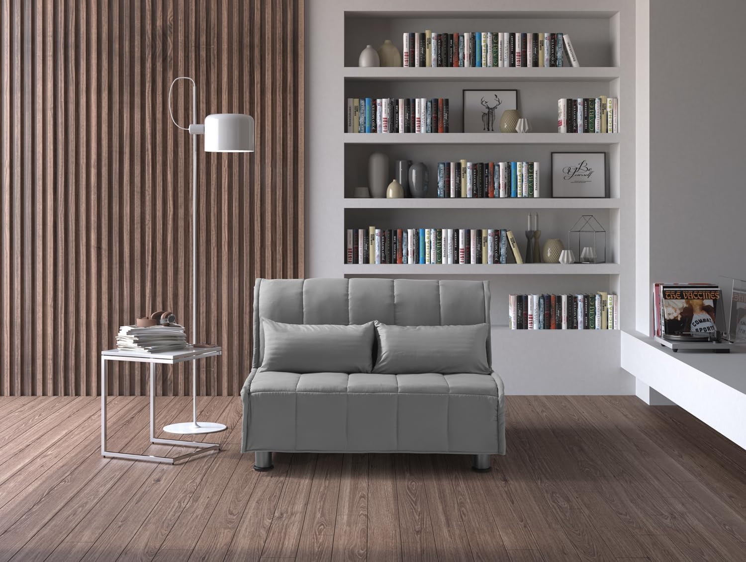 EVERGREENWEB Divano Letto 2 Posti con Materasso Piazza e Mezzo 120x190 Ortopedico, Prontoletto RICHIUDIBILE con Rivestimento SFODERABILE Lavabile Coppia Cuscini SUPERSOFT Abbinati color Grigio EVENING