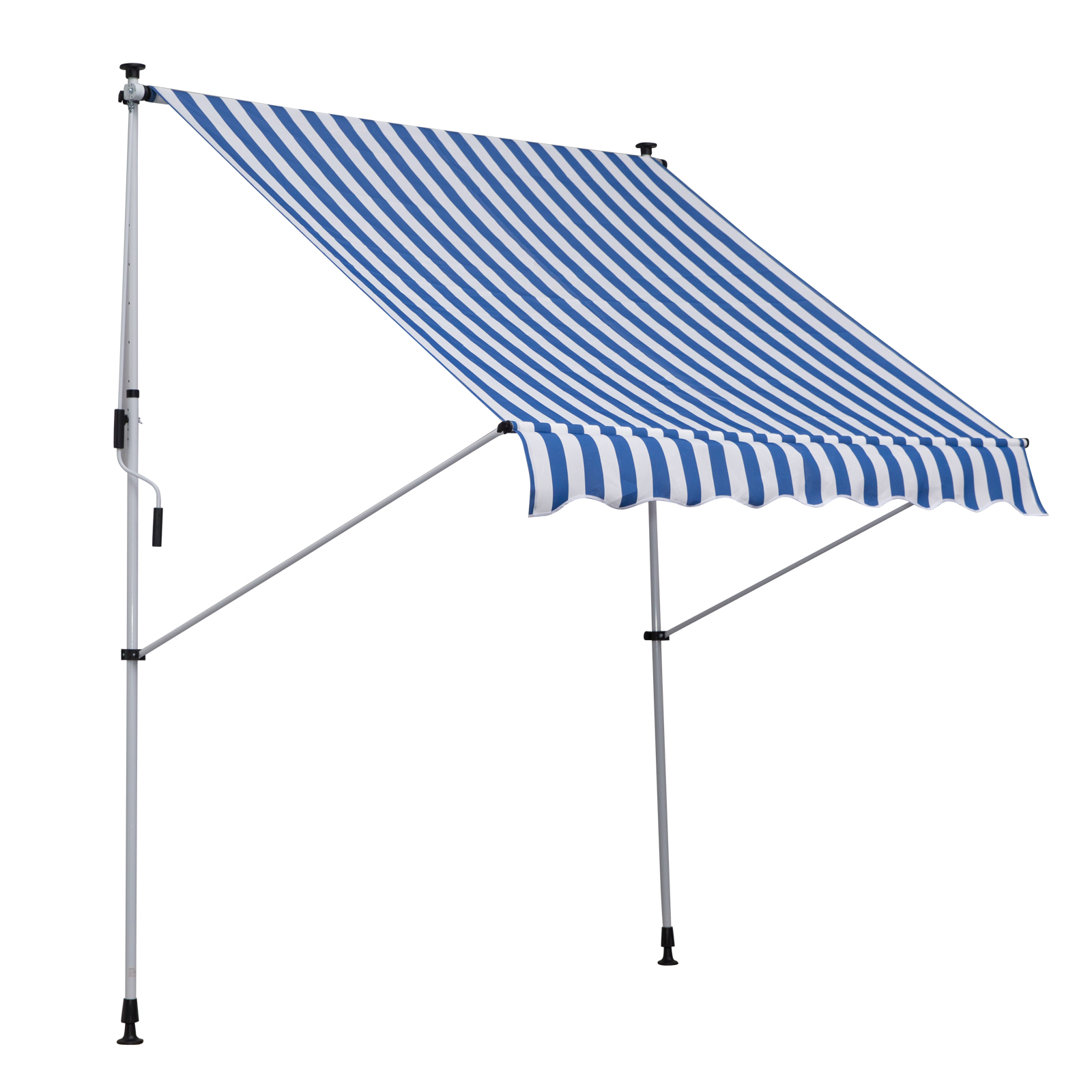 Outsunny Klemmmarkise mit Handkurbel höhenverstellbar Gelenkarmmarkise schmutzabweisend, witterungsbeständig Balkonmarkise 150cm breit Terrassenmarkise für Terrasse Balkon Veranda Blau+Weiß