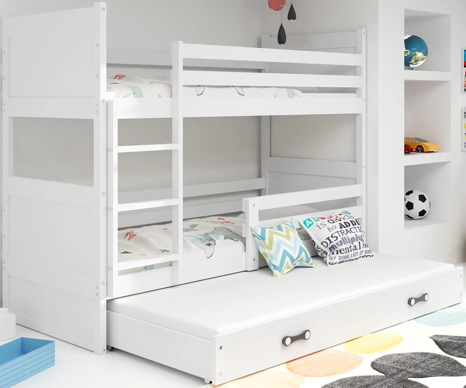 Interbeds Etagenbett für 3 Kinder Stockbett Hochbett 200x90 cm Holzbett Kiefernholz Kinderbett zusätzlicher Schlafplatz in der Schublade Jugenbett