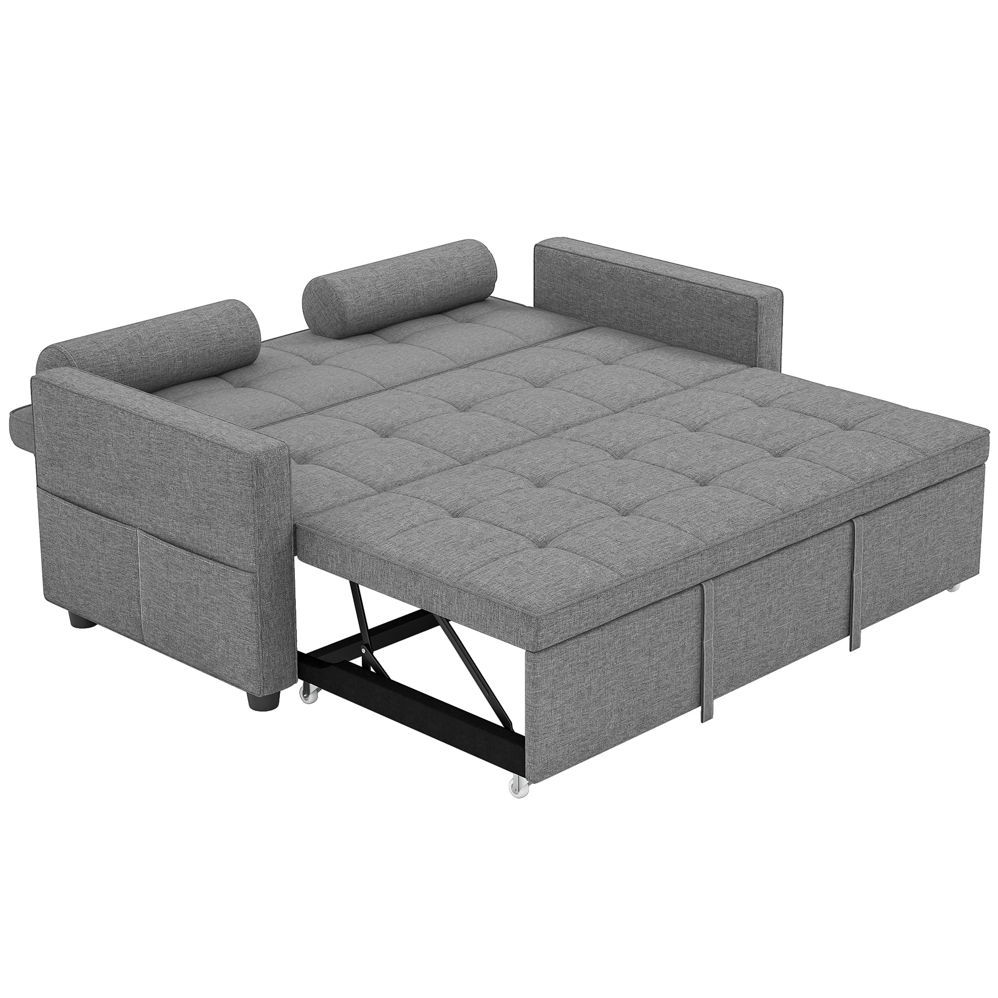 HOMCOM Schlafsofa 2-Sitzer 3-in-1 Schlafcouch mit Doppelbett verstellbarer Rückenlehne 2 Kissen 151x137,5x84cm Grau