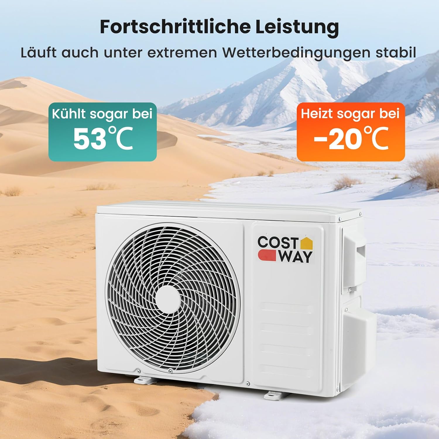 COSTWAY 12000BTU Split Klimageräte, Klimaanlage 3,4kW mit Heizfunktion, Air Conditioner energiesparend inkl. Kupferleitung, Kältemittel R32, Selfclean, Wandmotage für 70m³ Räume