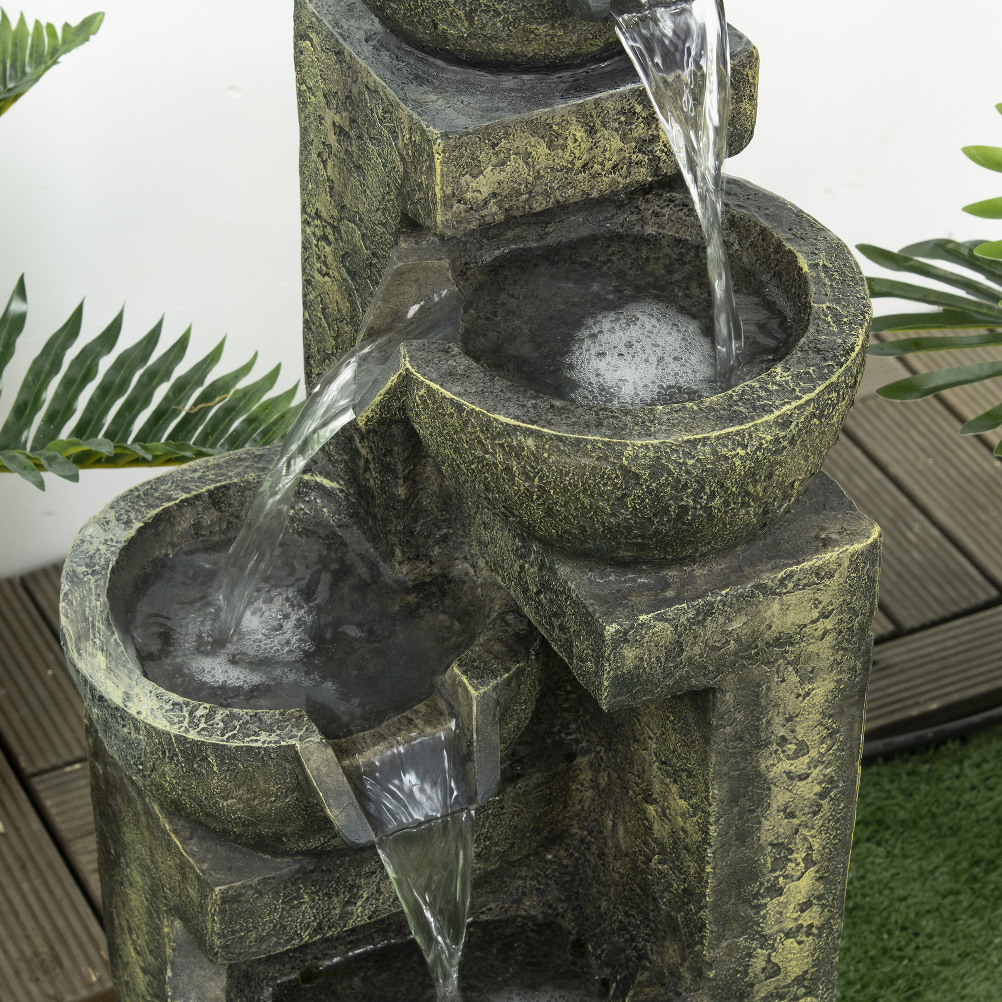 Outsunny Tuin fontein 25x24x60 cm, verstelbare stroom, 60 cm hoog, zwart