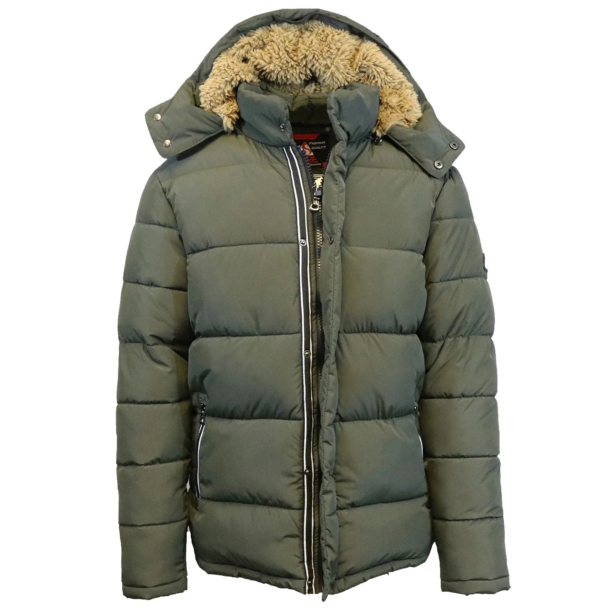 12 Pack Men's Bubble Parka Jacket with Sherpa Lined Hood - Olive