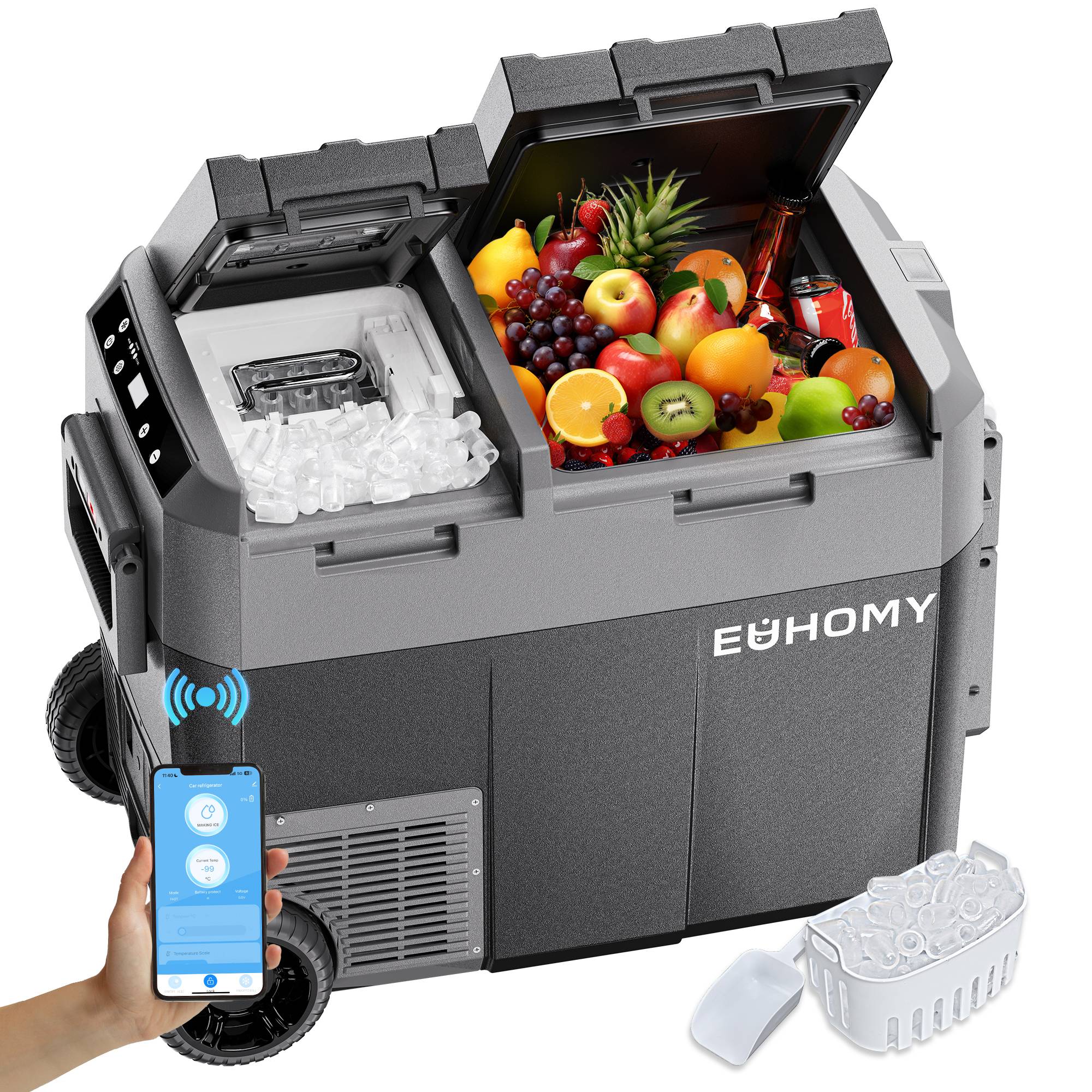 EUHOMY 12 Volt Koelkast met IJsblokjesmaker C Groot Capaciteitsontwerp voor Camping