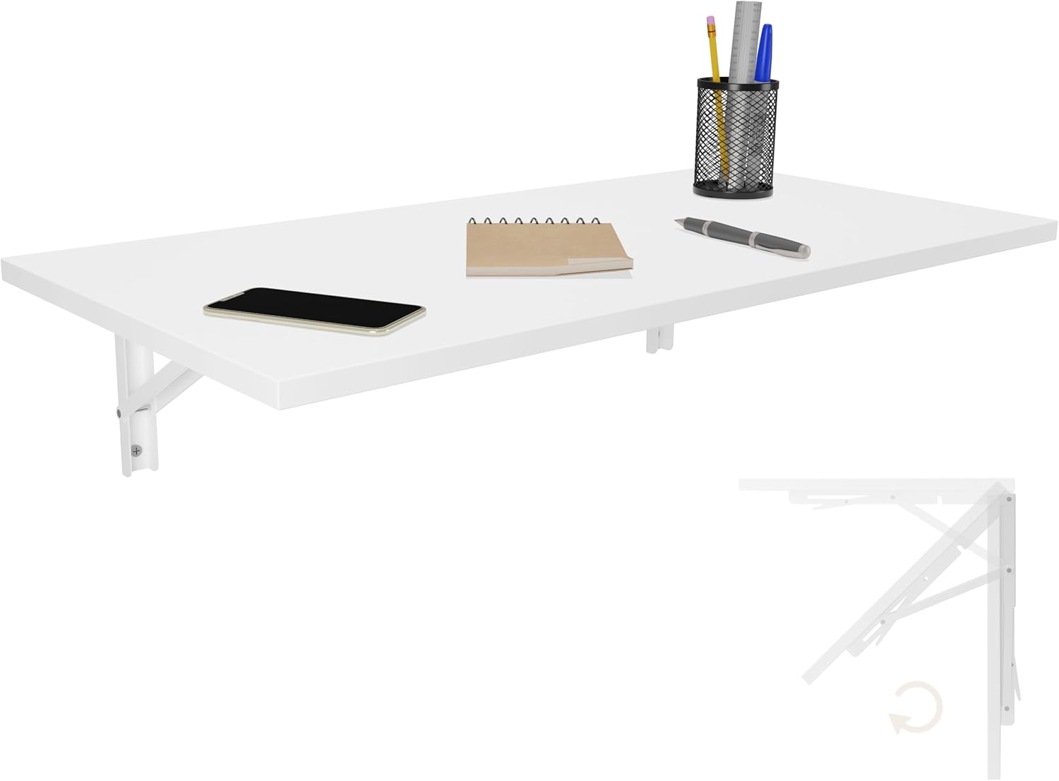 Wall Mounted Folding Dining Table 80 x 40cm White Dining Table Wall Bar Table Folding Wall Mounted Table for Office Kitchen Dining Room
