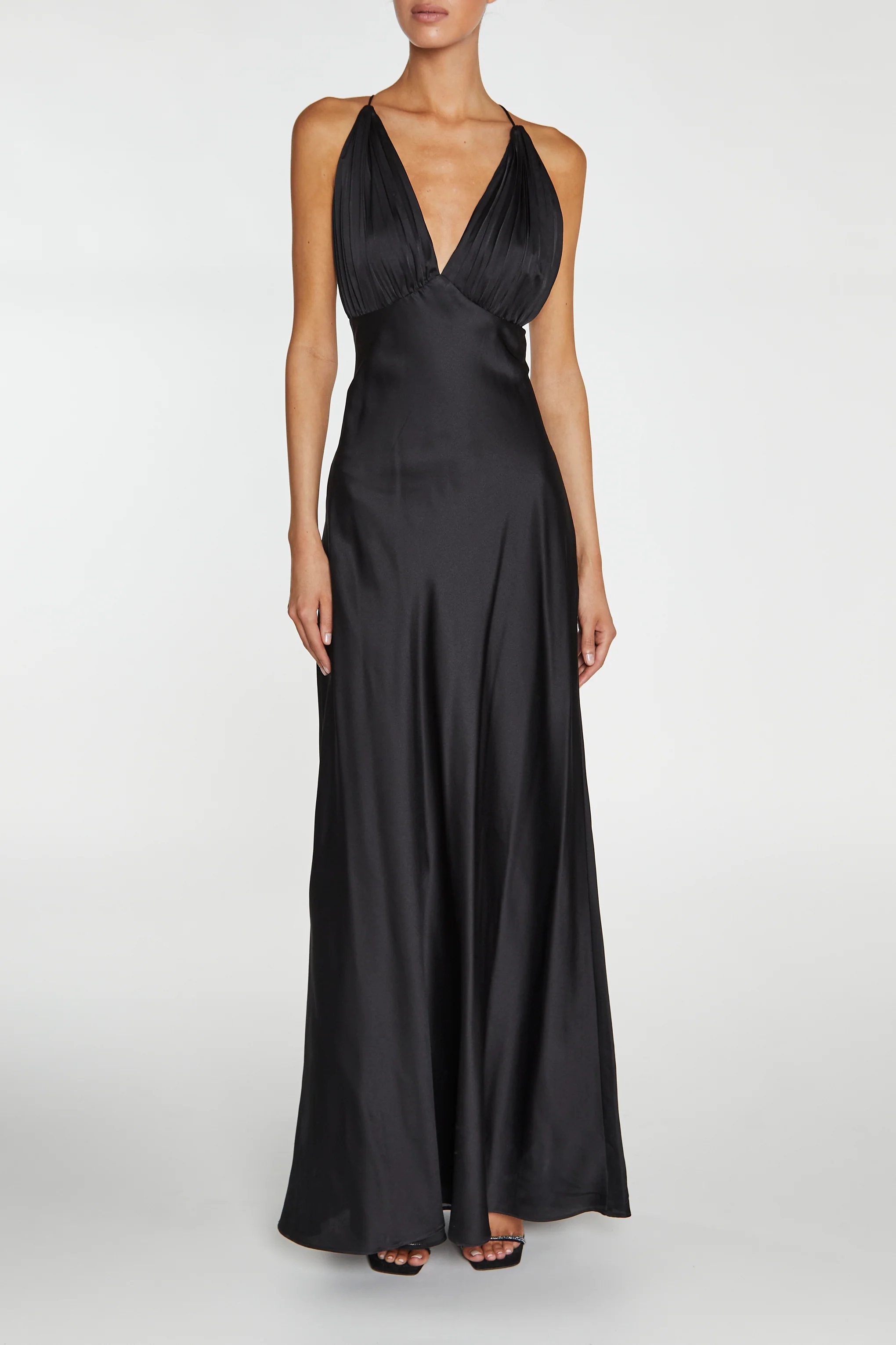 Marilyn Black Pleated Halterneck Maxi Dress