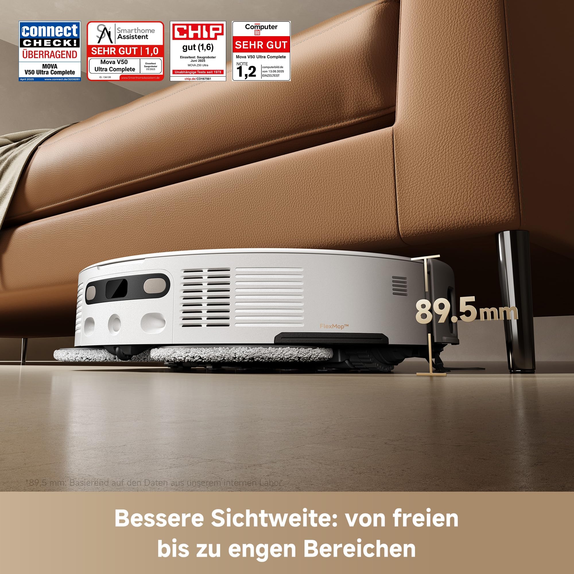 Saugroboter V50 Ultra Complete 24.000 Pa Saugkraft Warmwasser-Wischen FlexiRise-Navigation StepMaster Hindernisumfahrung JetSpray-Dryboard Weiß