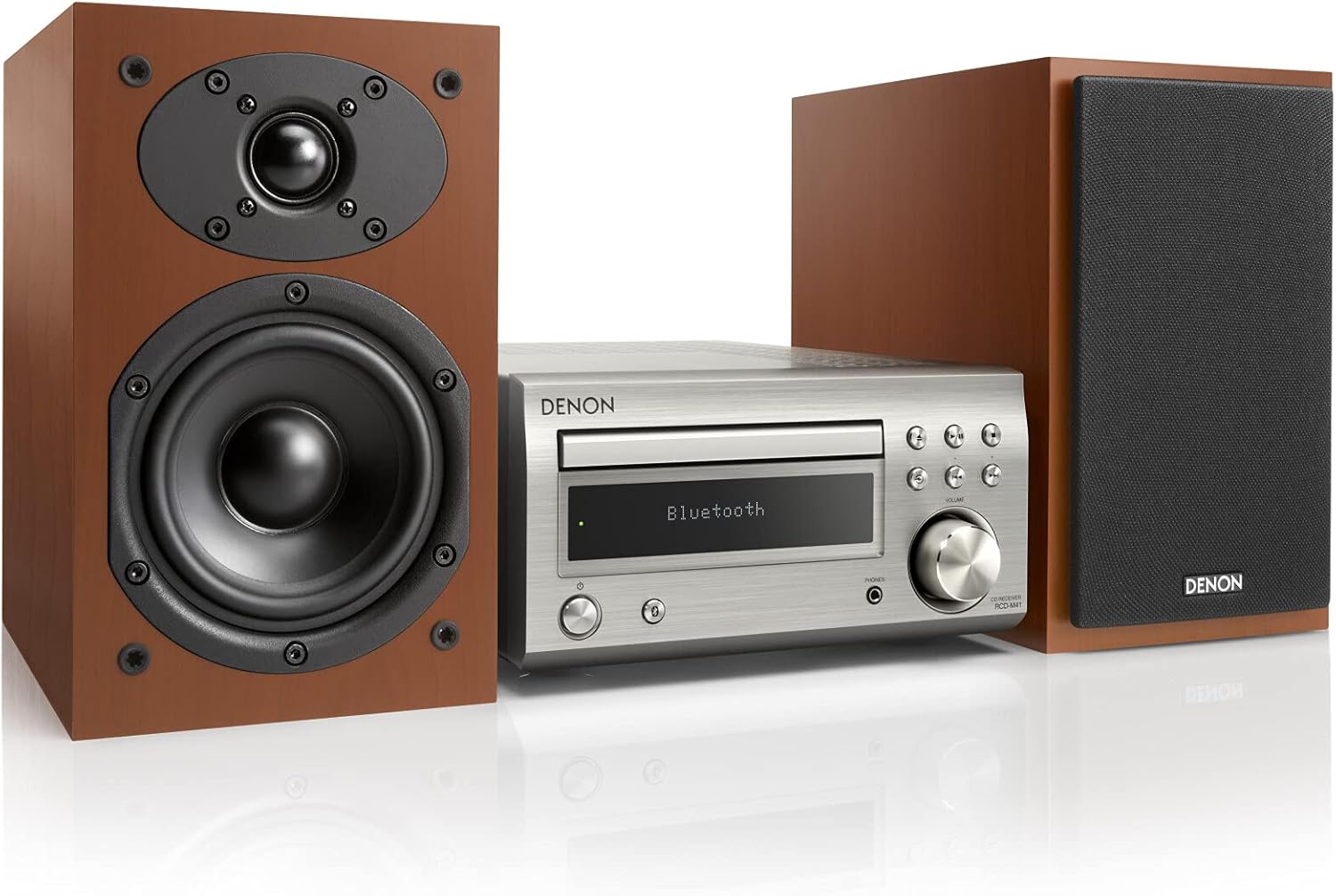 Denon D-M 41 DAB Compact HiFi System with 2 x 30w Output Power, Silver/Cherry Wood