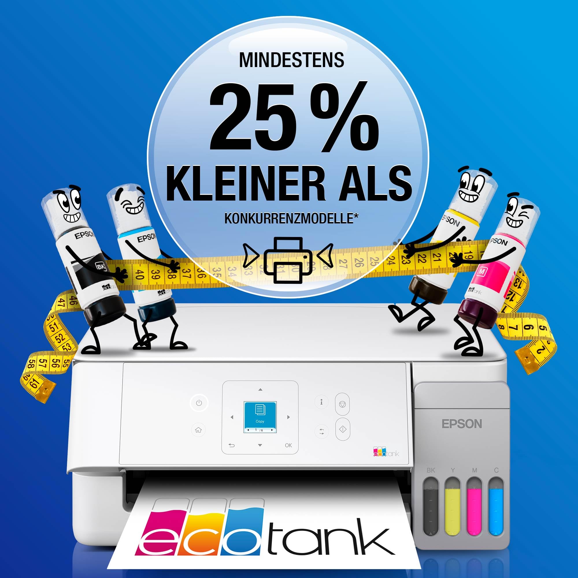 EcoTank ET-2926 Multifunktionsdrucker für Haushalte, WLAN, A4, Drucken, Kopieren, Scannen mit LC-Display und AirPrint, inklusive Tinte für bis zu 3