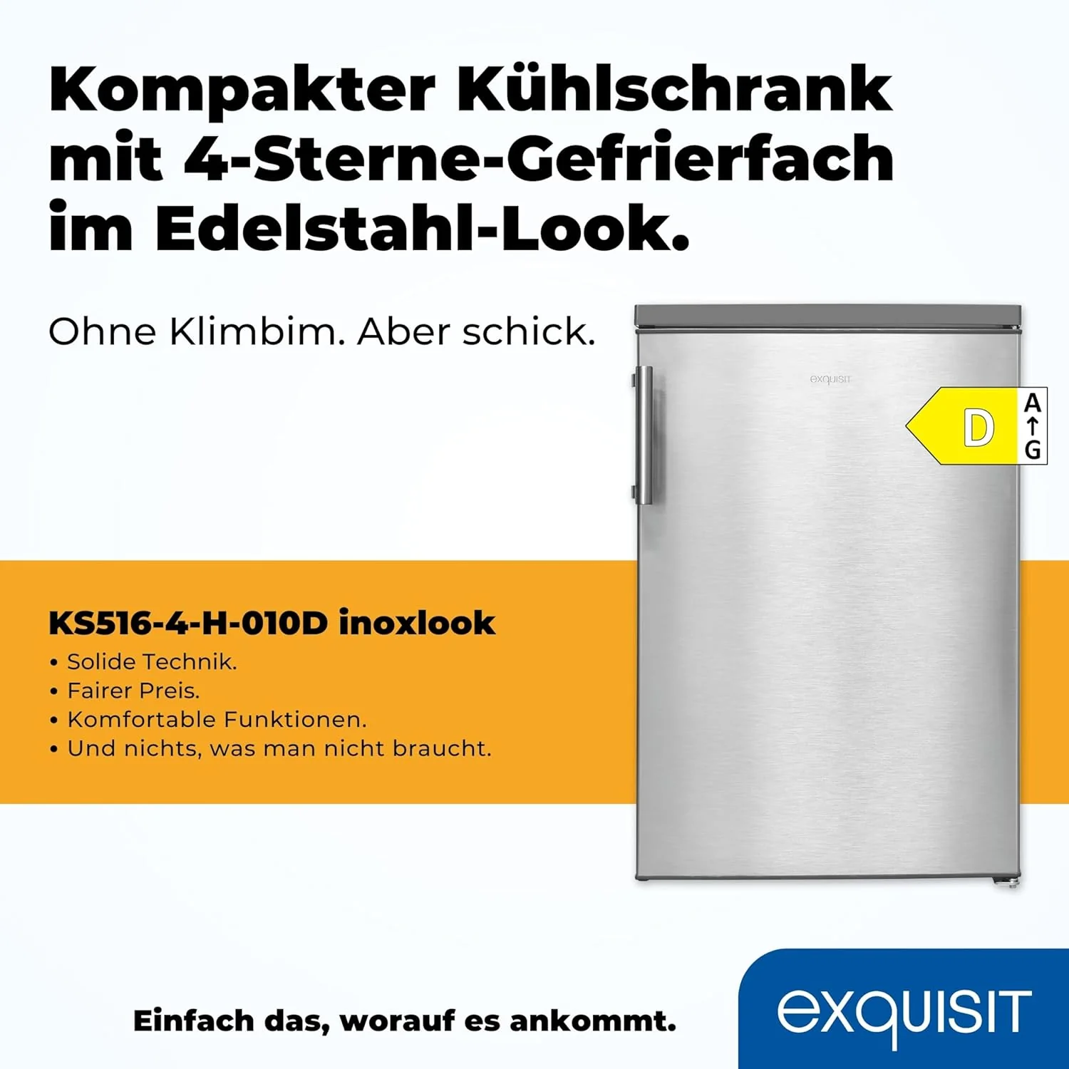 Exquisit K��hlschrank mit Gefrierfach, 120 Liter, 4-Sterne-Gefrierfach, K��hlschrank freistehend, KS516-4-H-010D weiss
