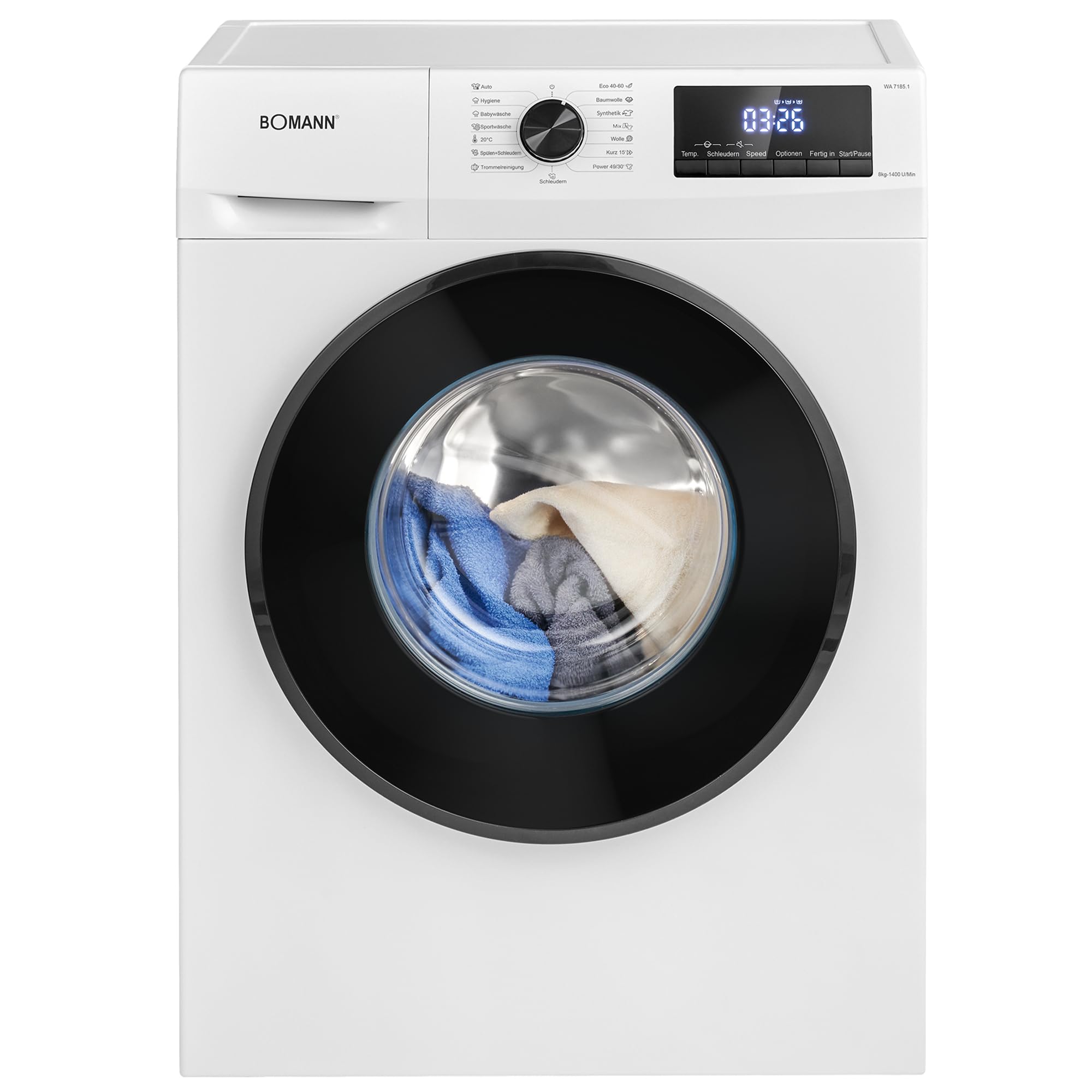 Waschmaschine 8 kg mit Dampffunktion und Invertermotor, 1400 U/min, 15 Waschprogramme, LED-Display, WA 7185.1