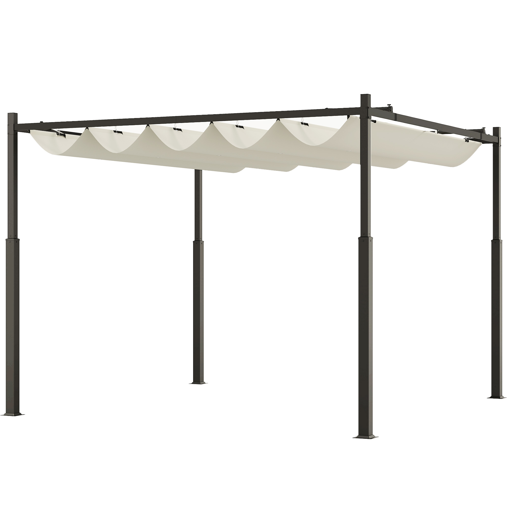 Tuin Pergola, 3 x 3 m, Uitschuifbaar Dak en Magneetpad, Buiten Luifel, Tuinpaviljoen, UPF30+, Metaal, Cr��mewit