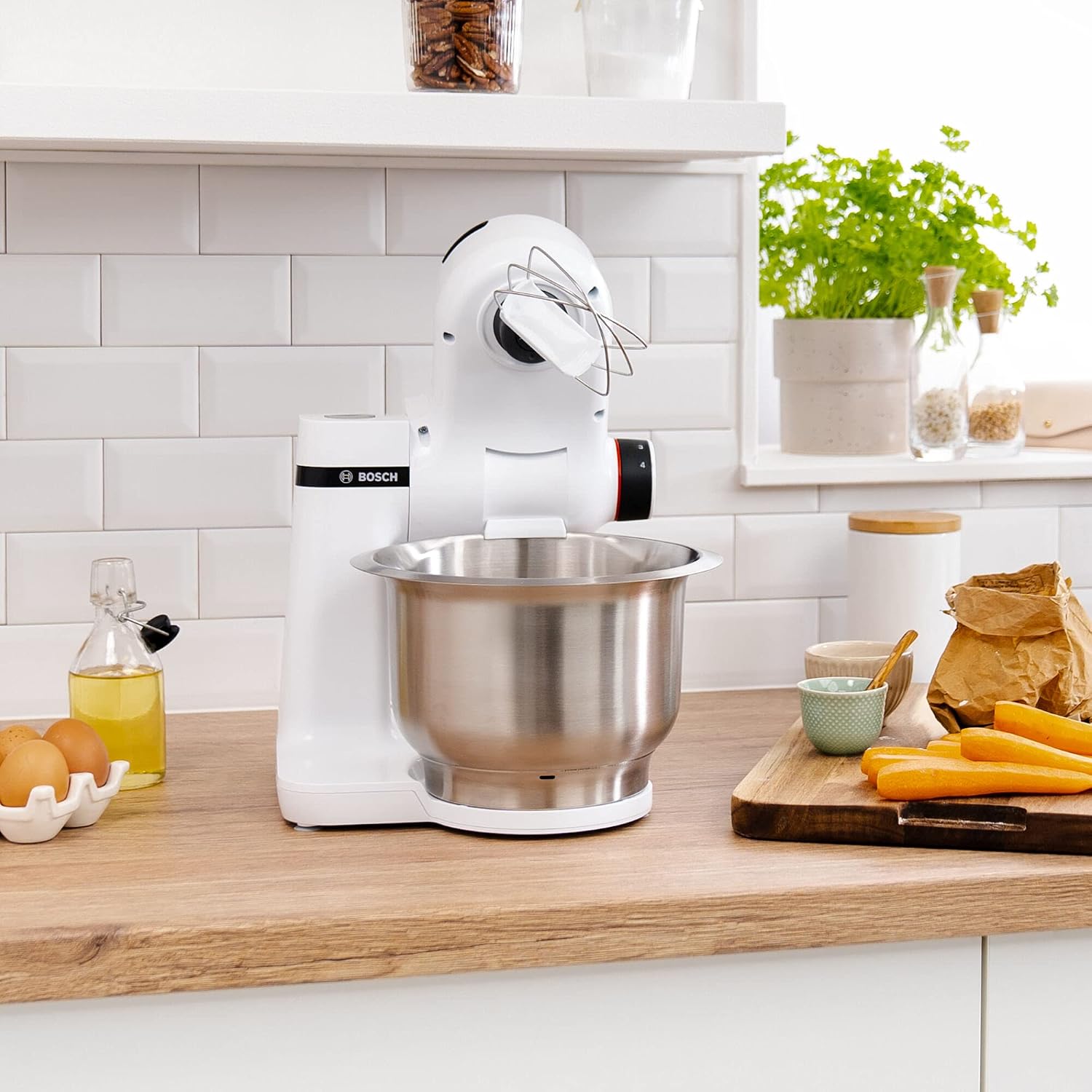 Bosch MUMS2EW00 Impastatrice, 700 W Ciotola da 3.8L in Acciaio Inox, Bianco