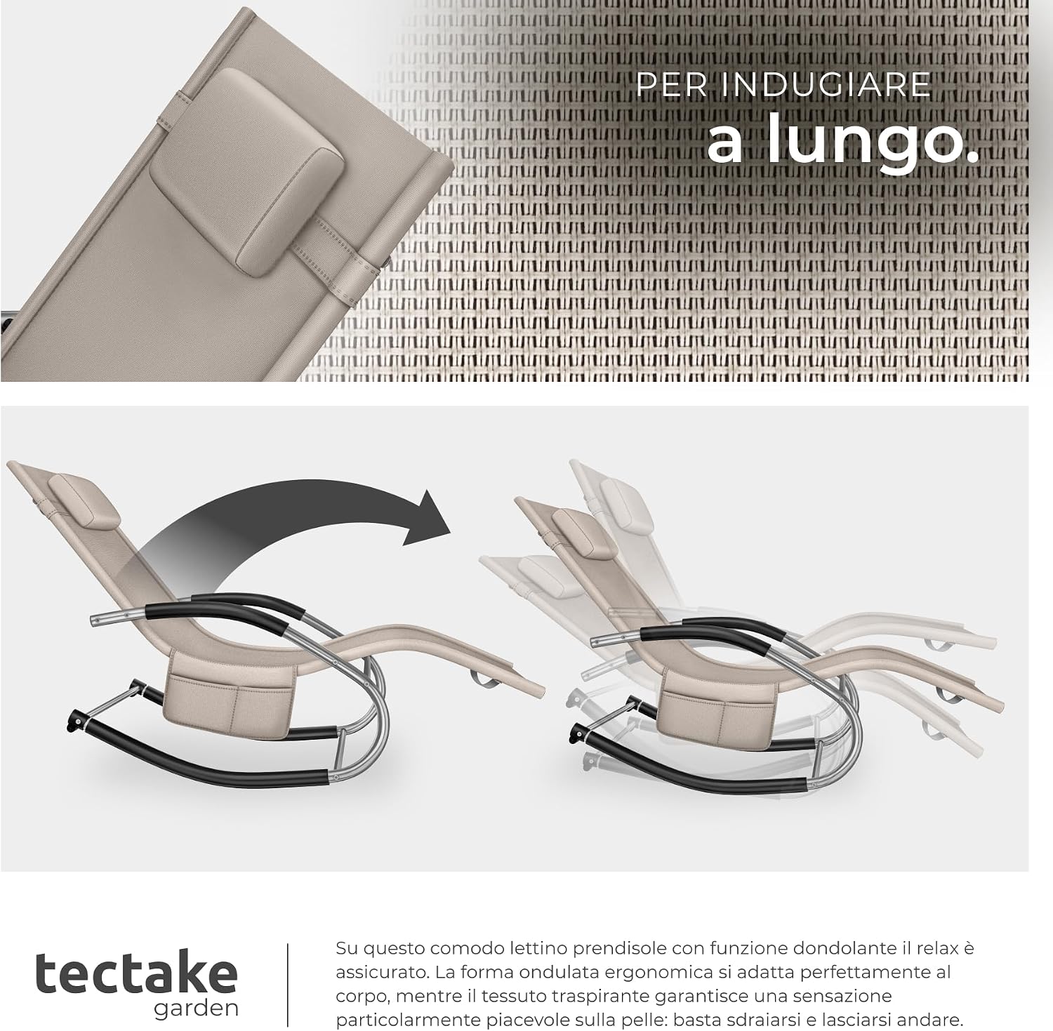 tectake® Set da 2 Sedie a dondolo, Lettino prendisole a Dondolo da giardino, Sdraio da Giardino, Cuscino Rimovibile, Telaio in Acciaio, Braccioli Imbottiti, tessuto Traspirante Idrorepellente - Beige