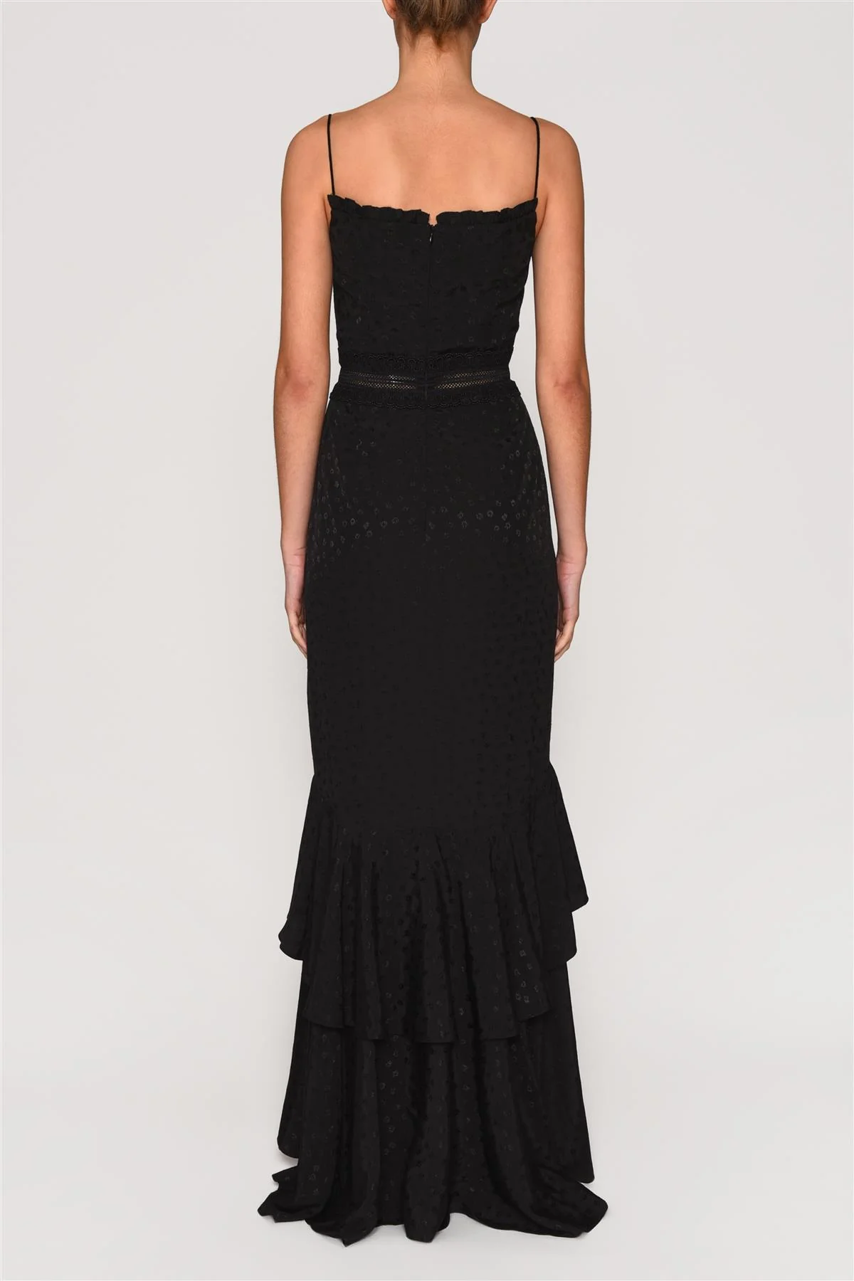 Black Floral Jacquard Daniella High-Low Dress