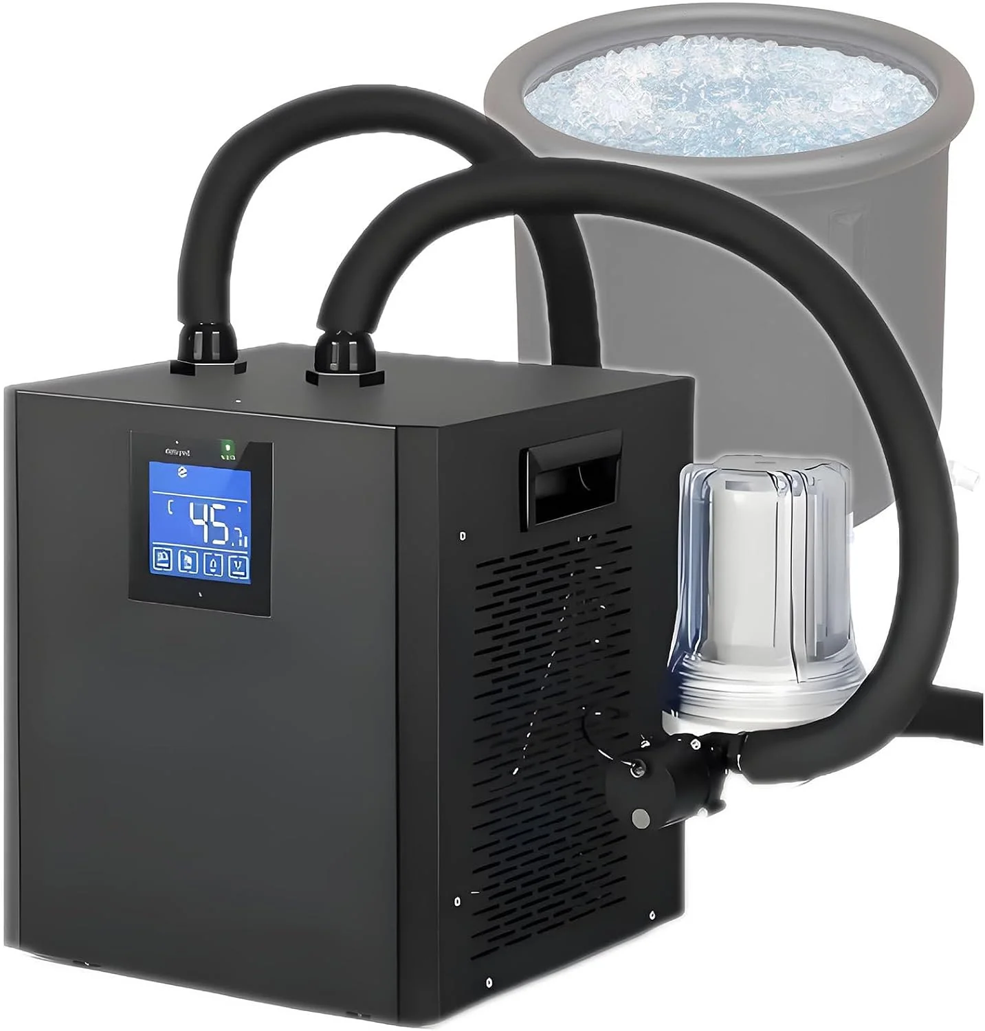Eisbad Kühler & Wasserspender, Schwarz, Kühler mit Außenfilter und Tauchpumpe für Zuhause
