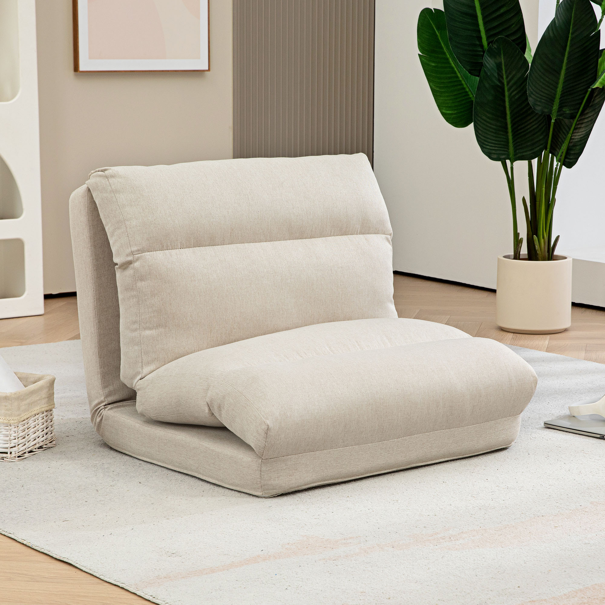 HOMCOM Sitzsack mit Bettfunktion, neigbare Lehne, klappbar, bis 120kg, 70 x 72 x 56 cm, Beige