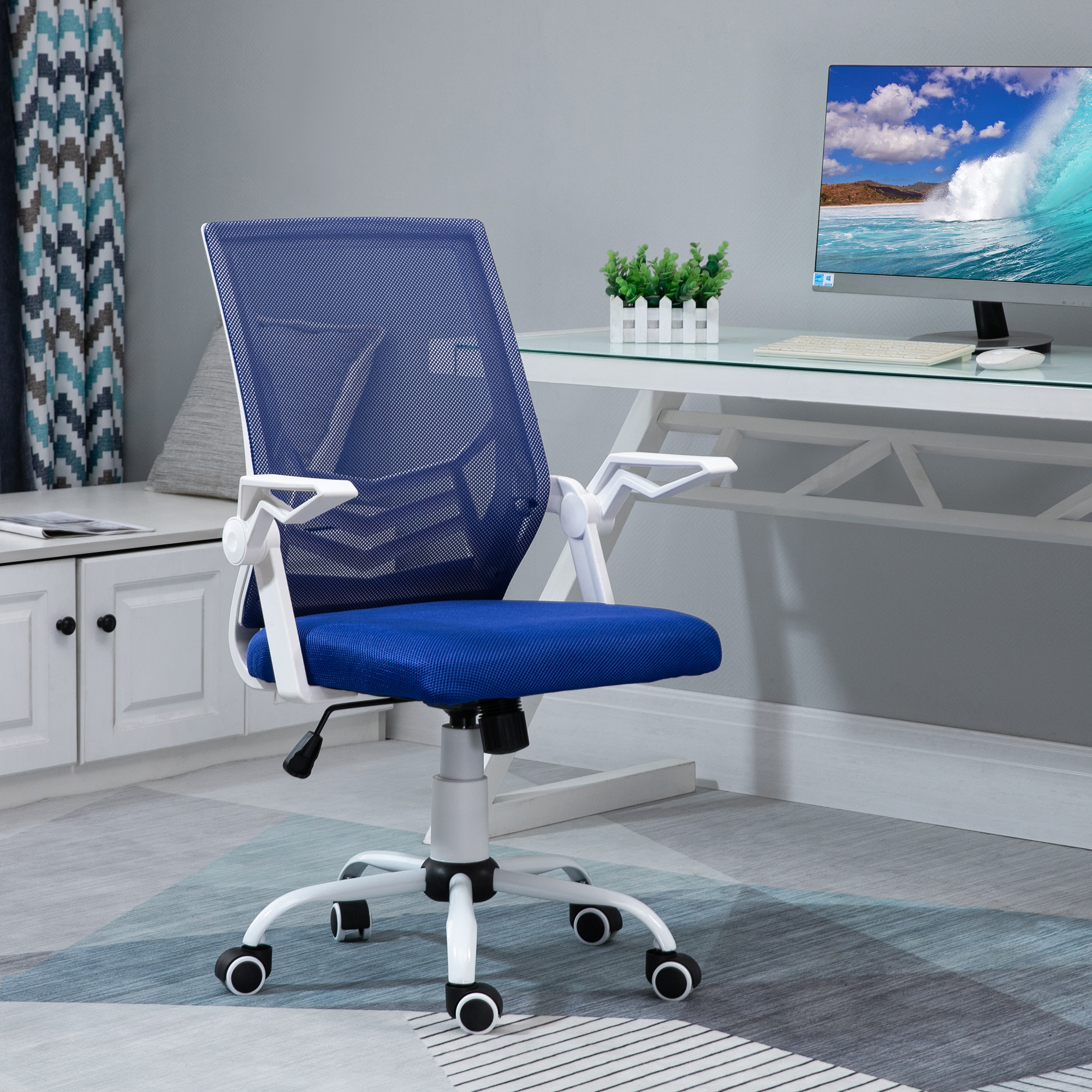 Vinsetto Bürostuhl ergonomischer Bürostuhl aus Mesh mit Lendenstütze, höhenverstellbar, klappbare Armlehnen