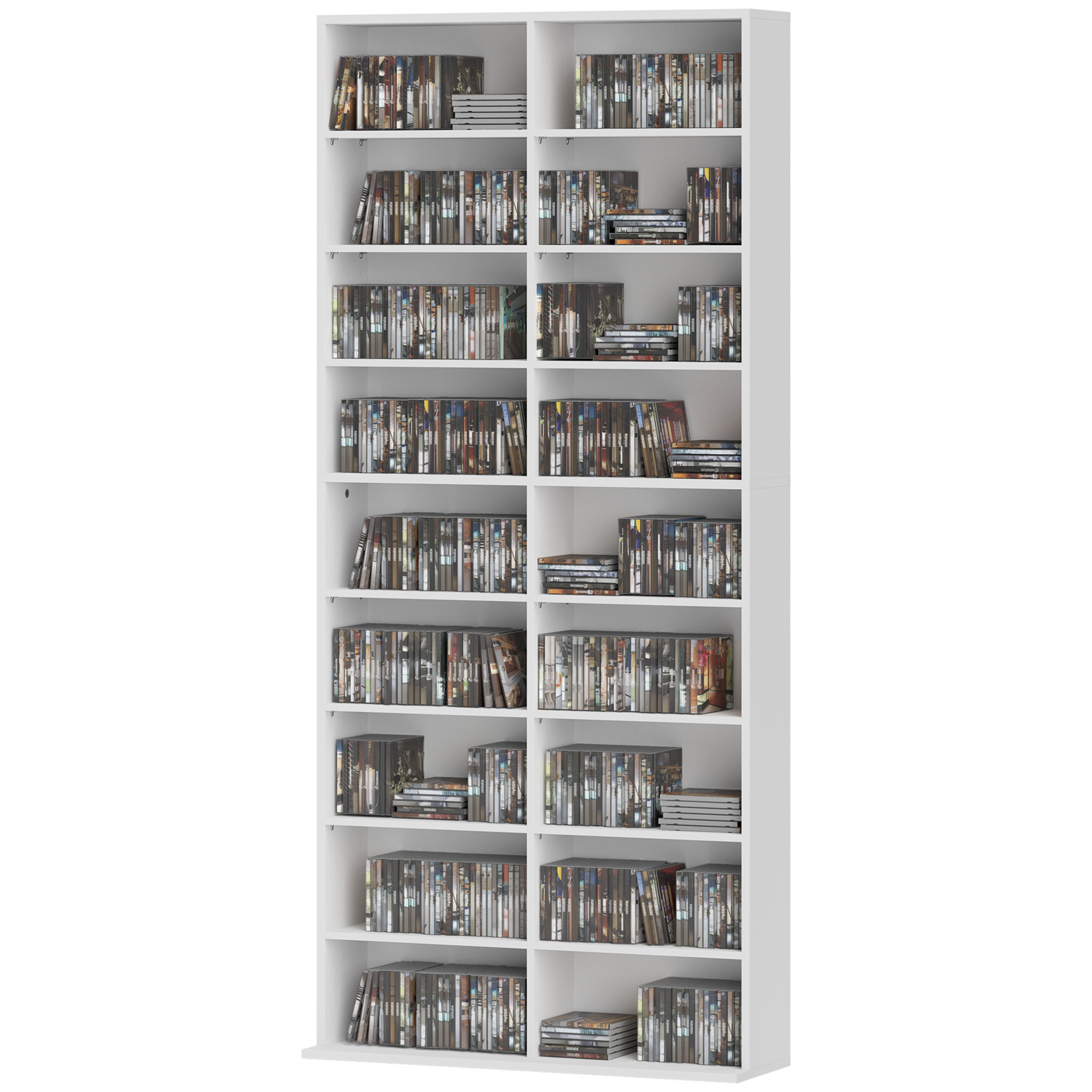 DVD-Rek, CD-Opslagrek, 14 Aanpasbare Planken, 18 Vakken, 175 cm, Blu-ray-Rek, Spaanplaat, Wit