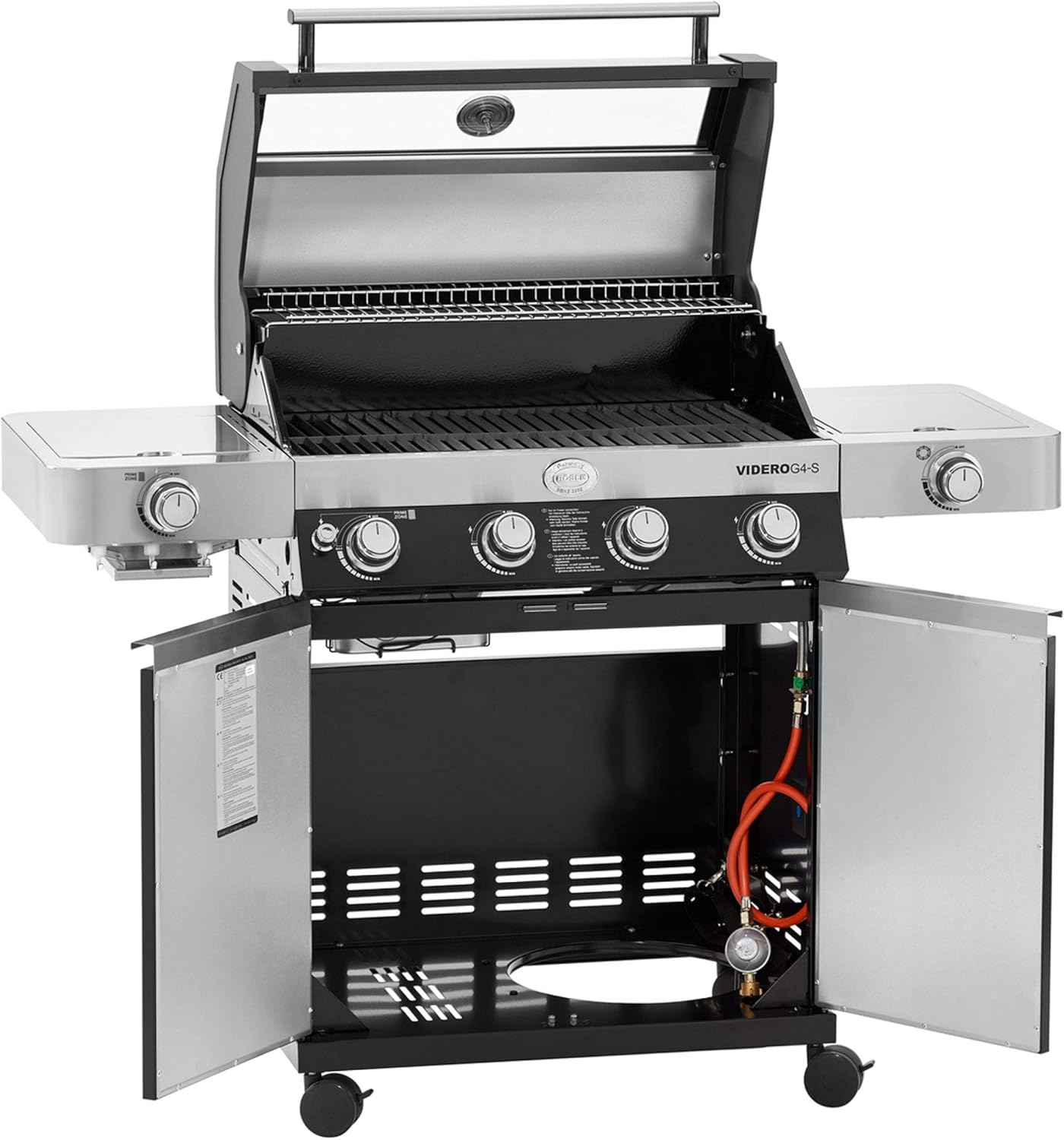 RÖSLE Elektrogrill BBQ-Portable Videro E2-P, tragbarer Tischgrill mit 2 Brennern, Warmhalterost und Deckel mit Glaseinsatz, pulverbeschichteter Stahl, schwarz/silbern
