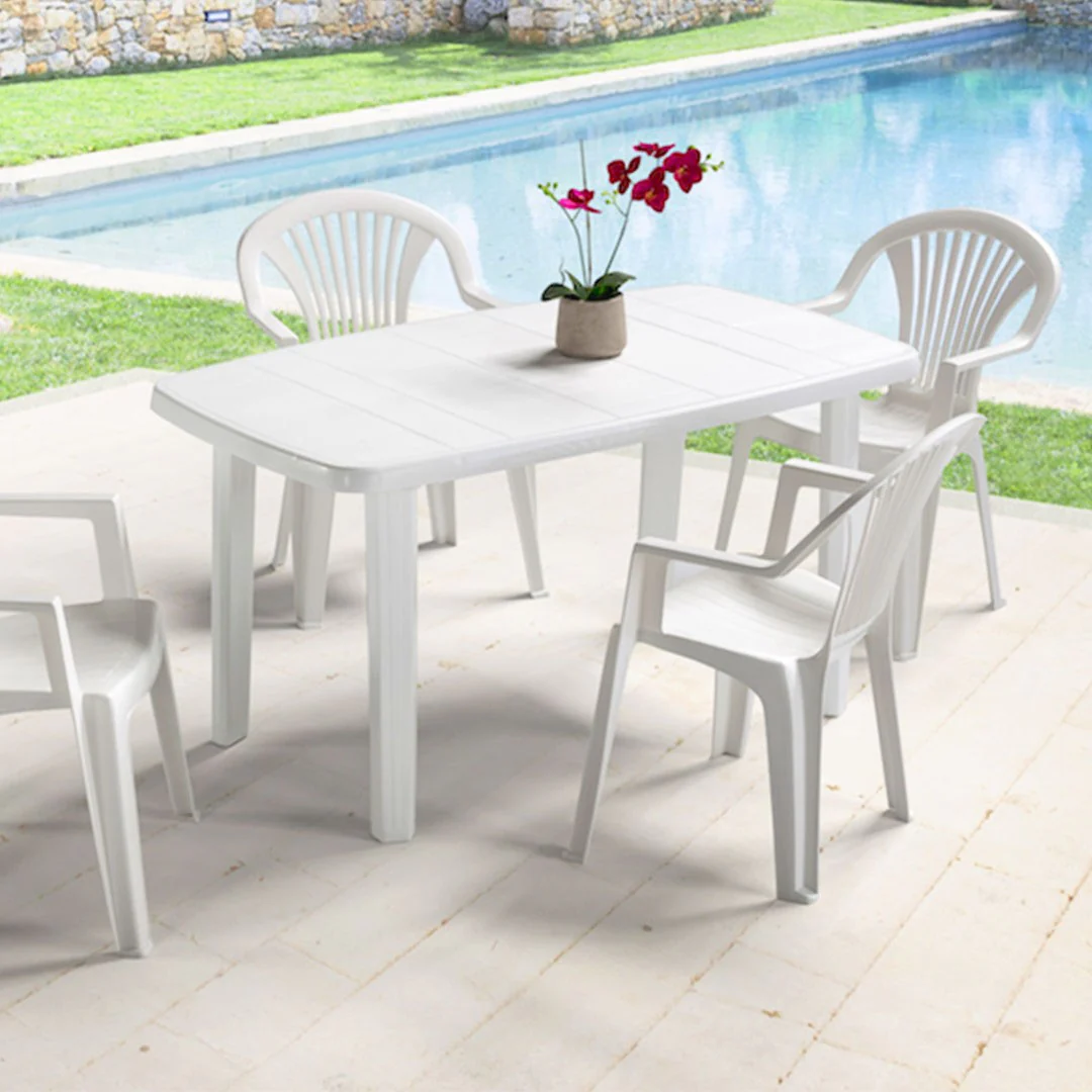 Tavolo da giardino rettangolare in resina bianco Sorrento - 140x80cm
