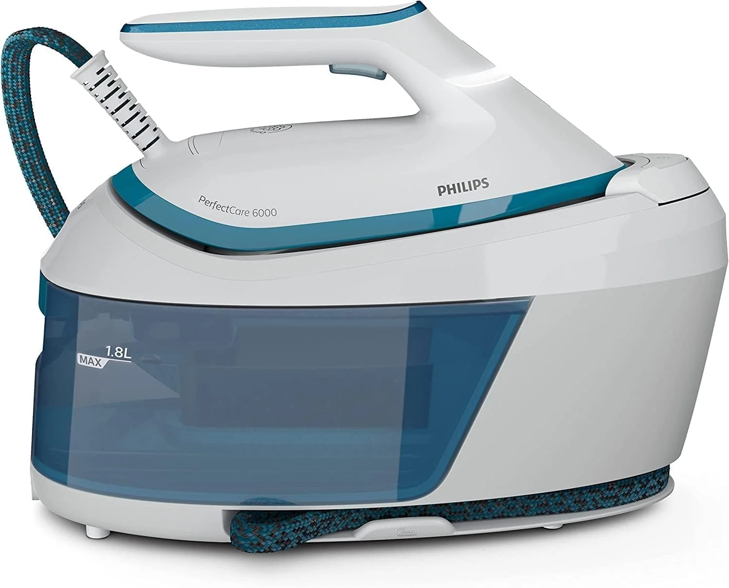 Philips PerfectCare 6000 Series Dampfbügelstation, Leistungsstarker Dampf, Kompaktes Design, 1,8L Abnehmbarer Wassertank, SteamGlide Advanced Bügelsohle (PSG6064/80)