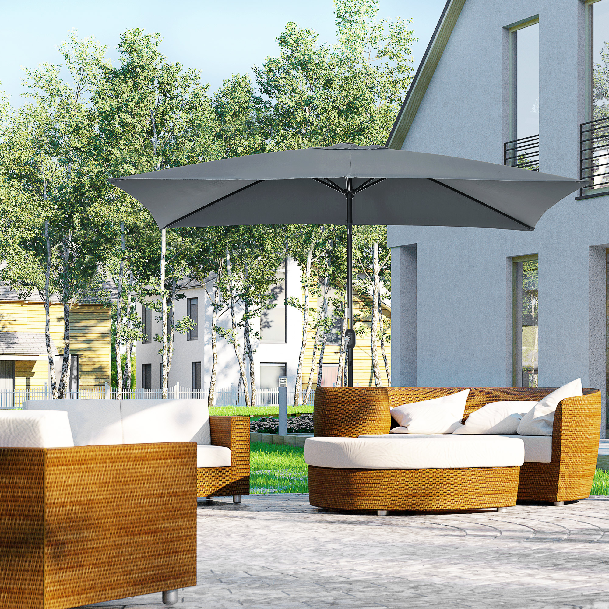 Outsunny Rechteckiger neigbarer Gartenschirm aus Aluminium mit hochdichtem Polyester 3 x 2 m dunkelgrau