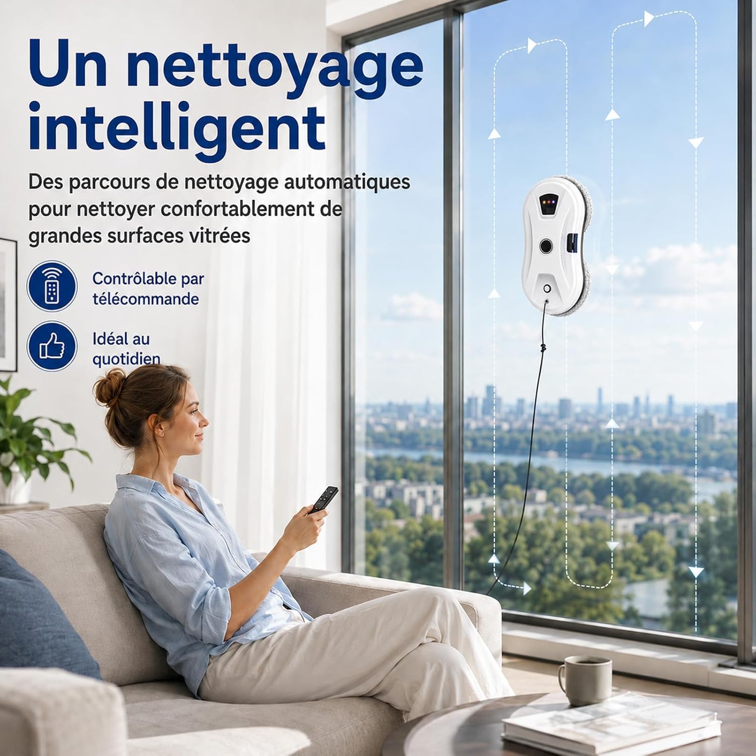 Fensterputzroboter Osmo RoboClean mit starker Saugkraft, Kantenerkennung und 3 Reinigungsmodi, automatischer Fensterreiniger mit Wassersprühen