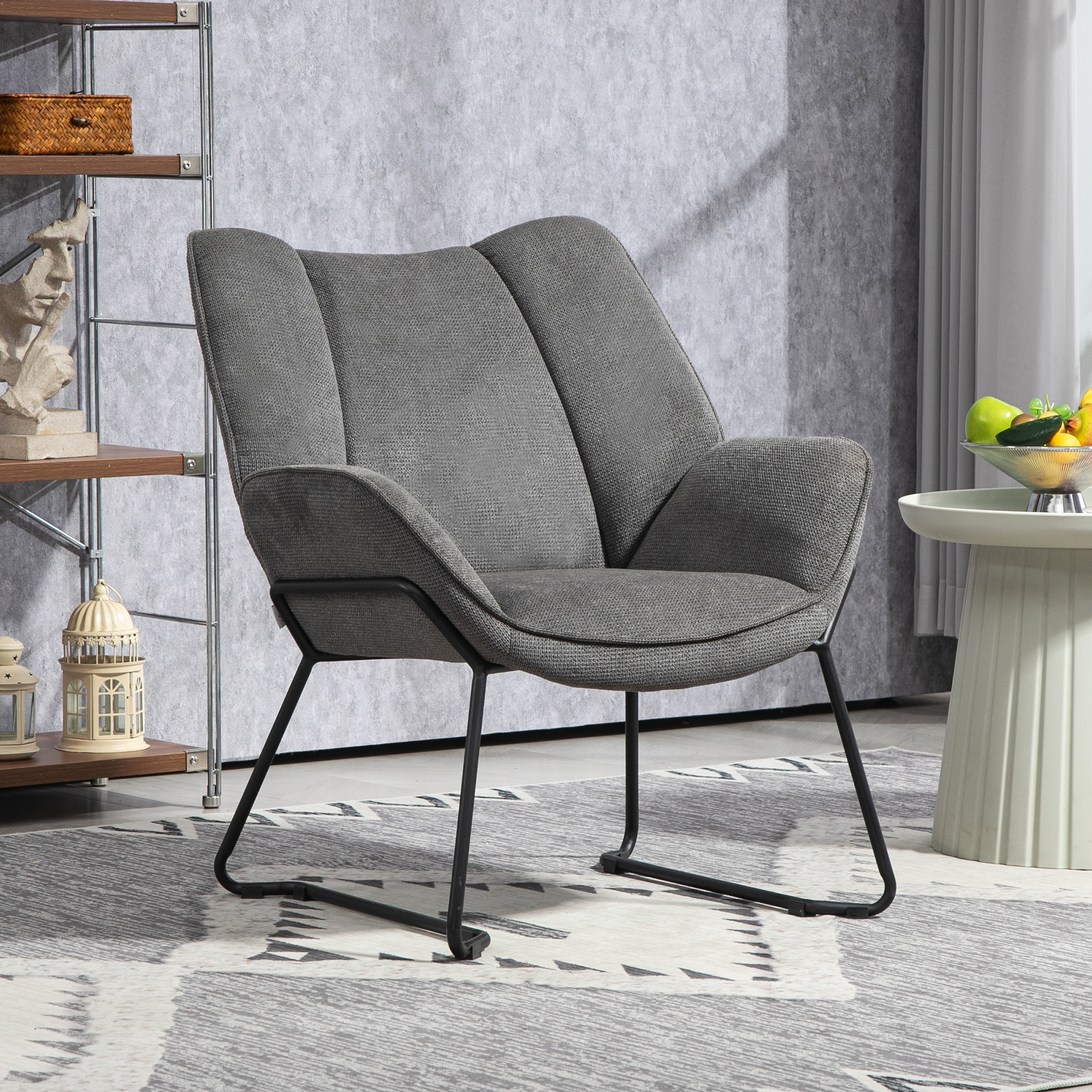 HOMCOM Loungesessel, Relaxsessel aus Leinen mit breiter gepolsterter Rückenlehne, Stahlbeine, 71,5 B x 67T x 79H cm, Grau