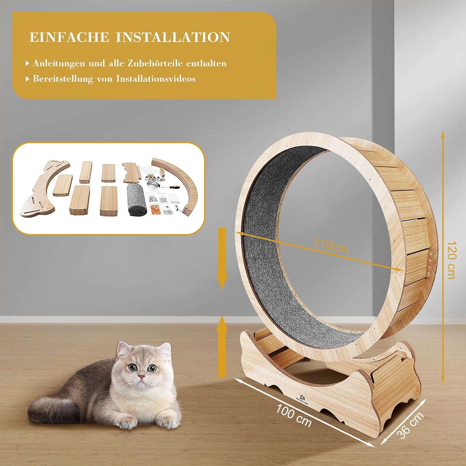 Naviconvex Katzenlaufrad laufrad Katze Laufen Laufrad Katze Laufen Super Leise Katzen Laufrad Laufrad für Katzen Laufrad Katze Katzenrad Katzenlaufrad XL Holzfarbe