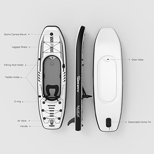 TIGERXBANG Kayak gonfiabile da 10,2 x 35 x 8 pollici con seduta rimovibile, set per kayak con pompa a mano/timone in alluminio/zaino, kayak per adulti e bambini, per pesca, tour : Amazon.it: Sport e tempo libero