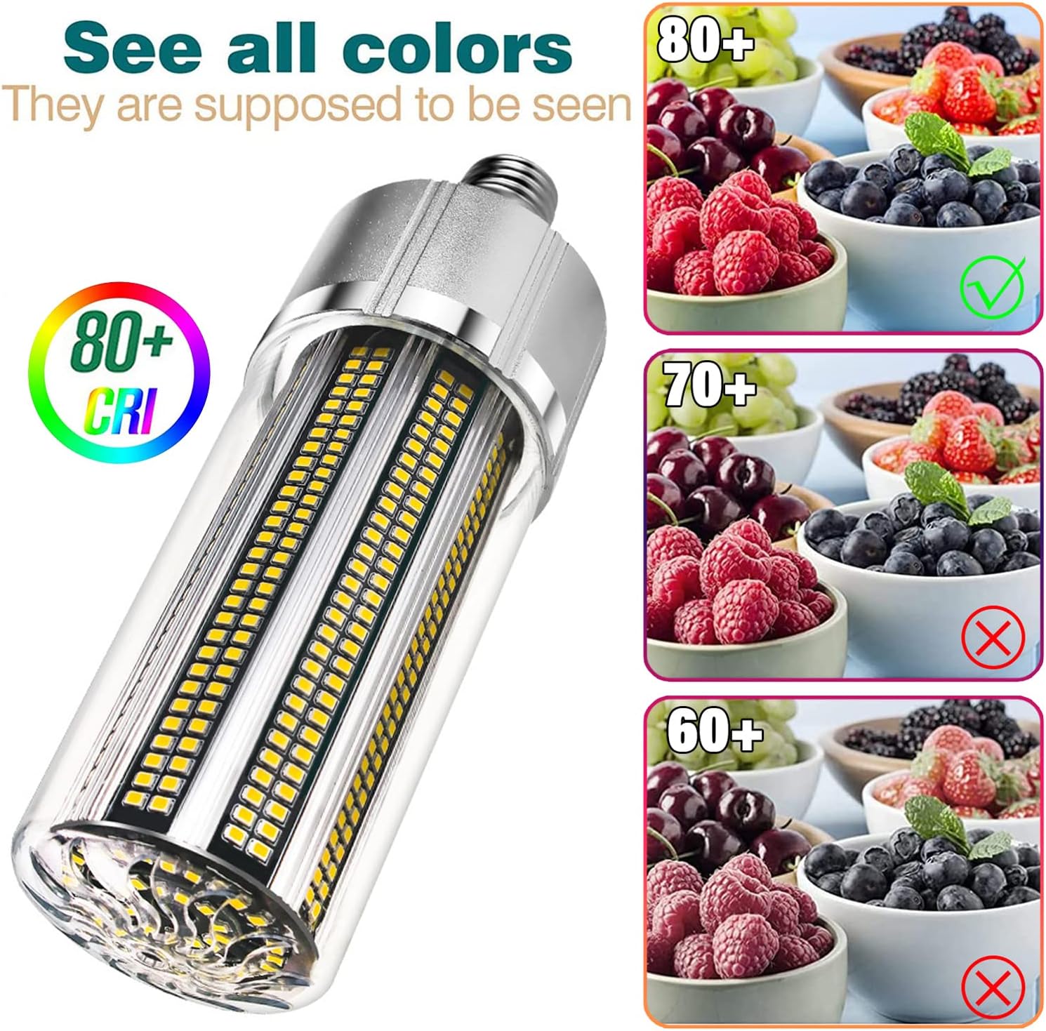 LED-Mais-Glühbirne, 150 W, 19500 lm, E26/E27-Sockel, mit E39/E40-Mogul-Sockel-Adapter, großflächige LED-Glühbirnen für Innen- und Außengarage