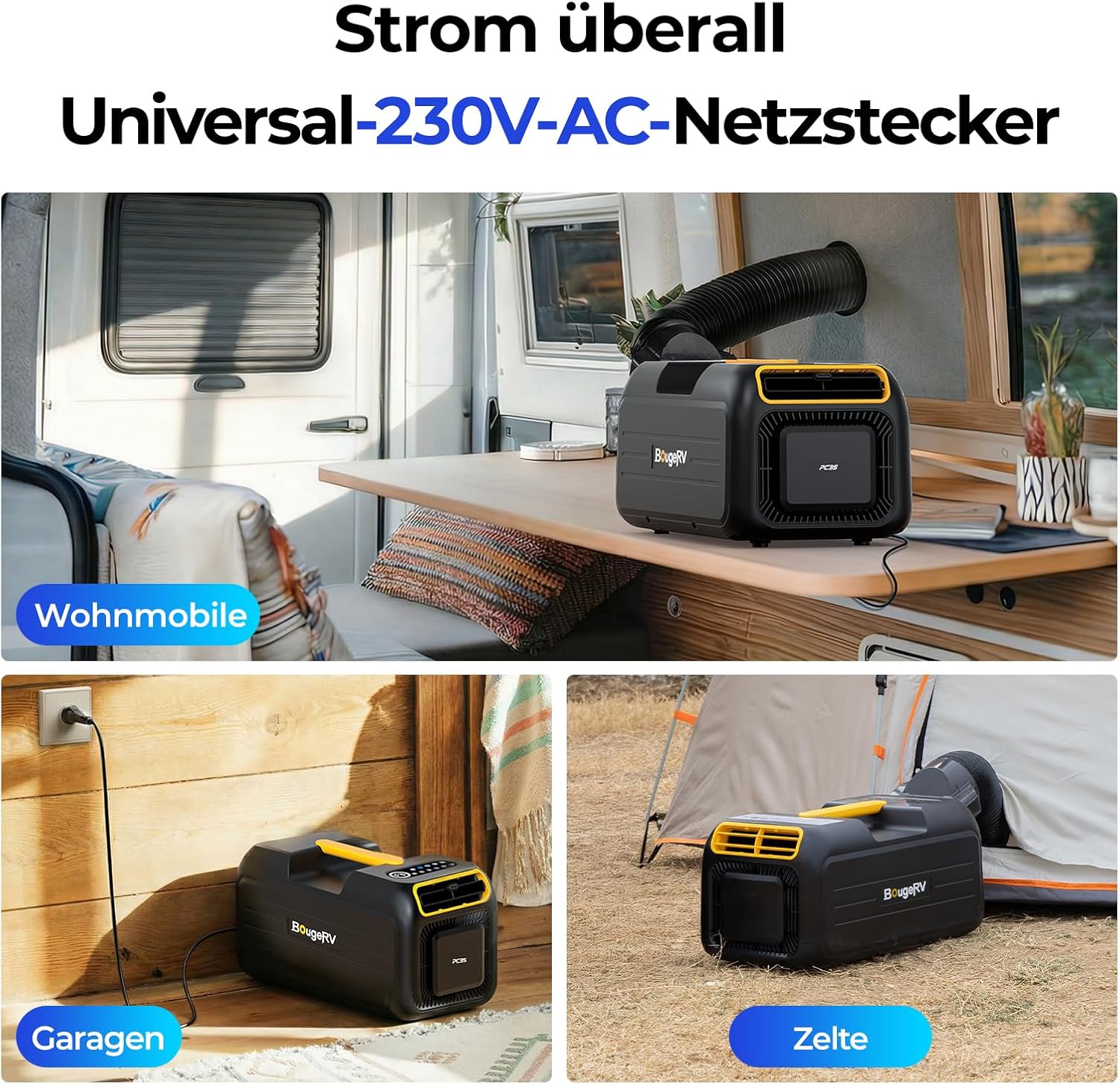 BougeRV 2026 PC35 Mobile Klimaanlage, 3500 BTU Tragbare Klimaanlage, 5 in 1 Klimagerät mit App, Kompakt mit Griff, AC 100V-240V, Camping Klimaanlage für Wohnmobil, Zelt, Lkw, Van