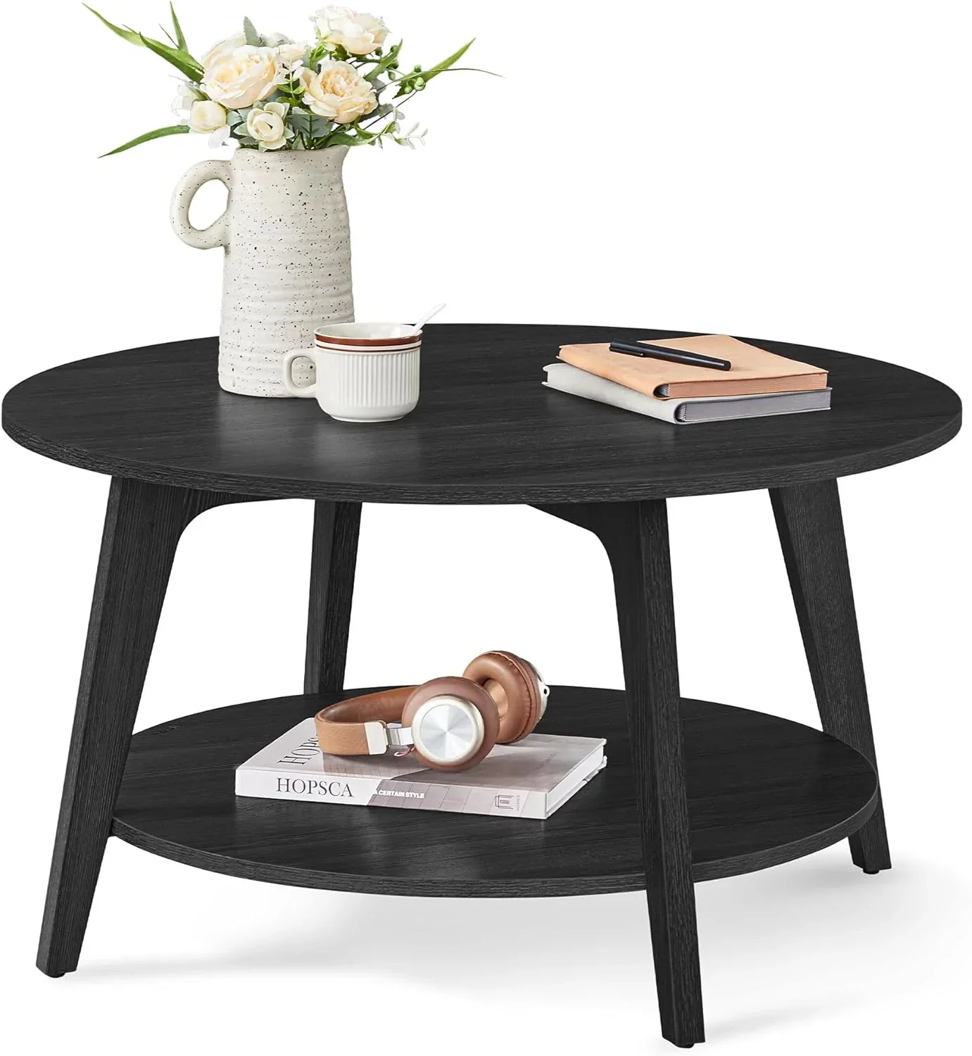 VASAGLE Round Coffee Table 2 Tier Coffee Table with Storage for Living Room 31.5 x 17.7 Inches