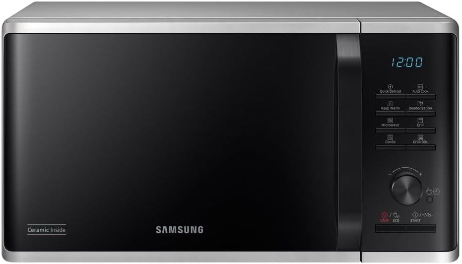 Samsung Forno a Microonde Grill Cottura Croccante MG23K3515CSE1 con Piatto Doratore incluso, Programmi Automatici, Quick Defrost, Capacità: 23L, Colore: Silver, LxAxP: 48,9 x 27,5 x 39,2 cm