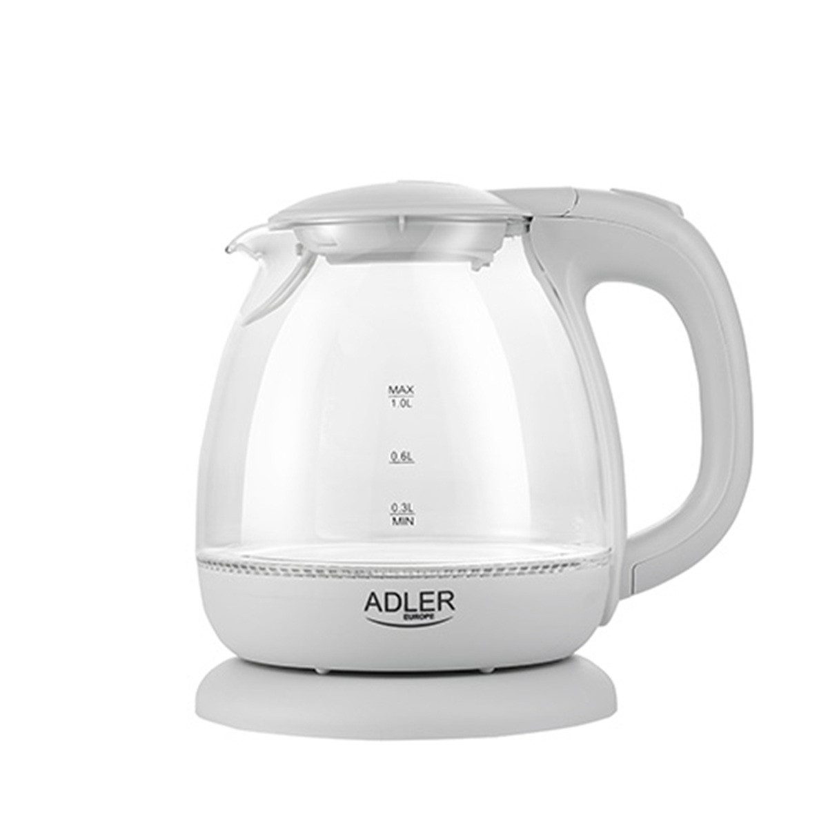 Wasserkocher AD 1283 Glas-Wasserkocher 1 L - 1100 W mit LED-Beleuchtung, Grau