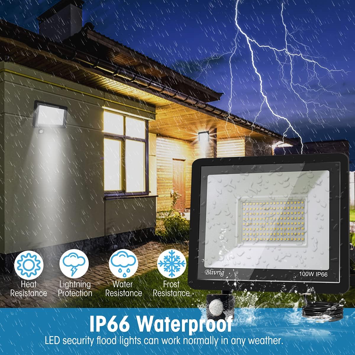 LED Strahler mit Bewegungsmelder 100W 10 Stück, 10000 Lumen Außenleuchte, 6000K Kaltweiß Strahler LED Bewegungsmelder, Außenstrahler IP66 Wasserdicht, Außenlampe für Garten, Innenhöfe, Garage, Flu