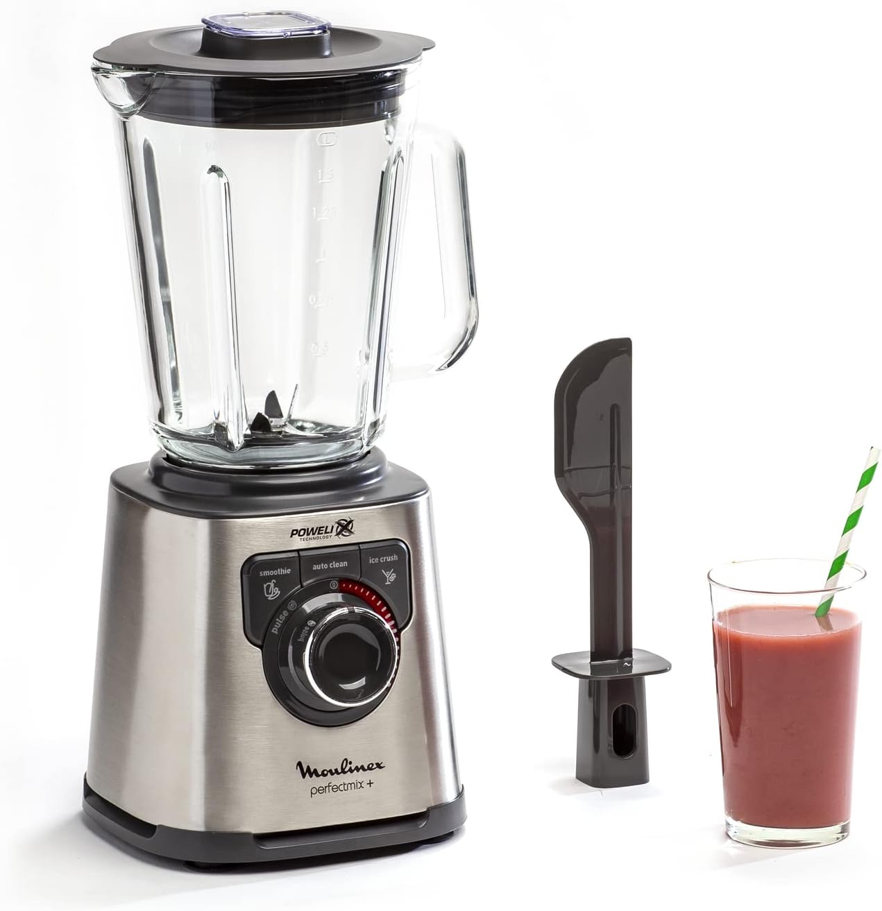 Moulinex LM811D PerfectMix + Blender Electric Chopper, Powelix Technology, Multifunction, 1200W, Total Capacity 2L (1.5L Useful), 3 Programs, Heat-resistant Glass Jar