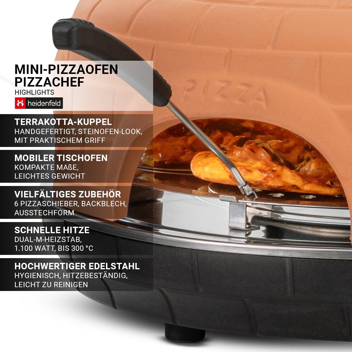 Pizzaofen Mini Pizzaofen Pizzachef für 6 Personen inkl. Pizzaschieber Raclette