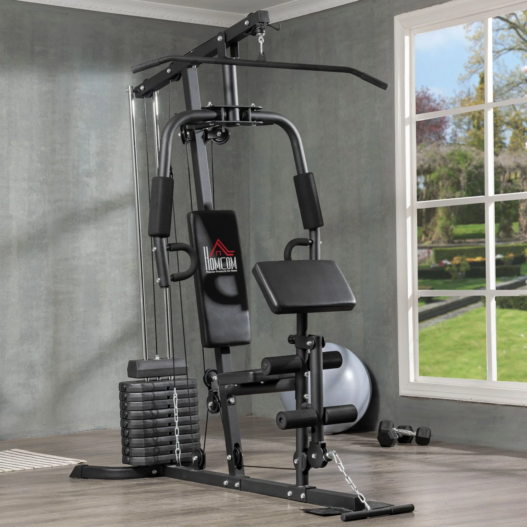 HOMCOM Krachtstation Fitnessstation Lat Pulldown Butterfly verstelbaar