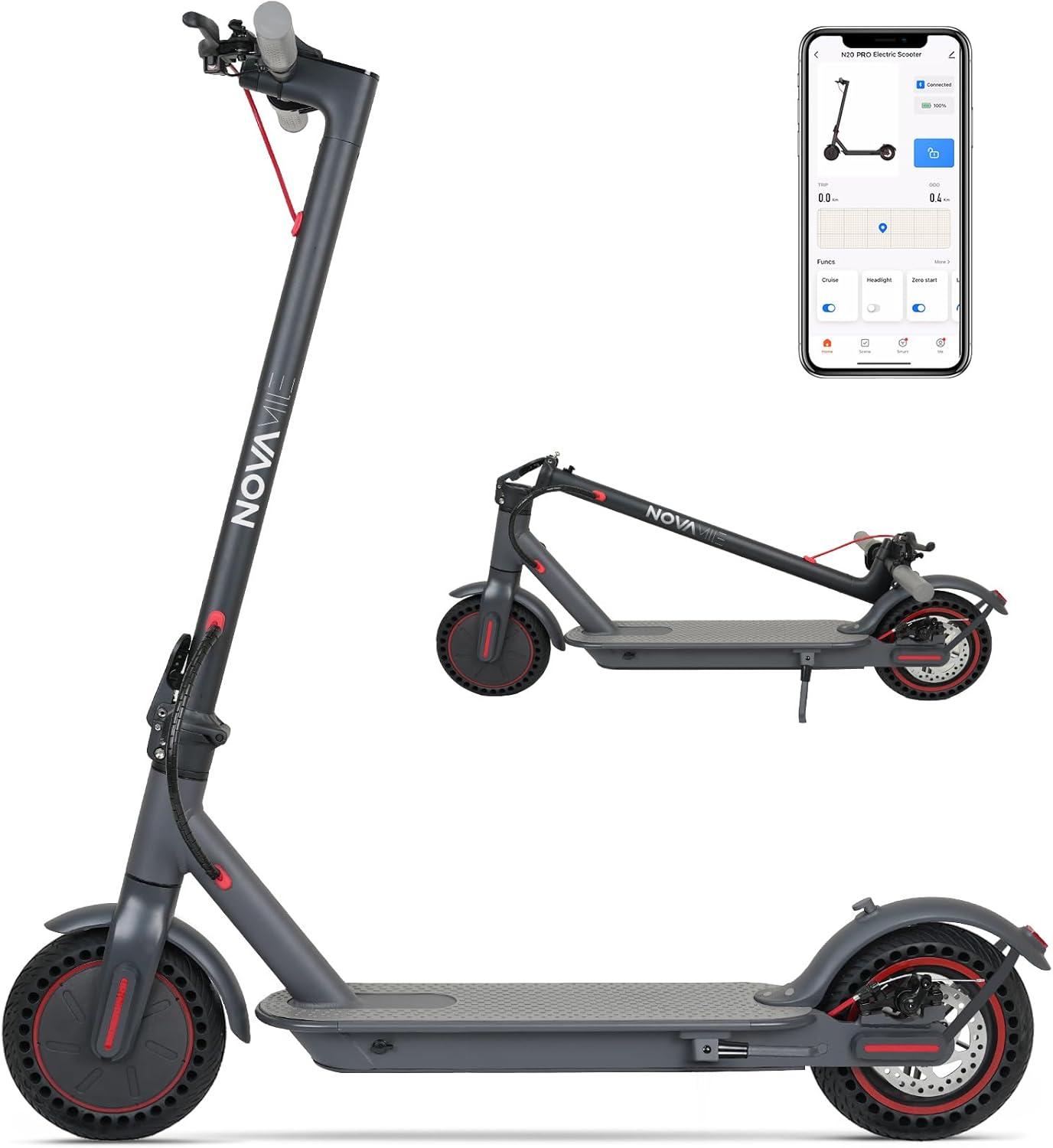 Novamile N20/N20 PRO monopattino elettrico adulto, Monopattino Pieghevole da 8,5 pollici, Batteria 36V 10Ah, Autonomia 30Km, Motore da 500W, Doppi Freni, Pneumatici a Nido d'Ape Antiforatura