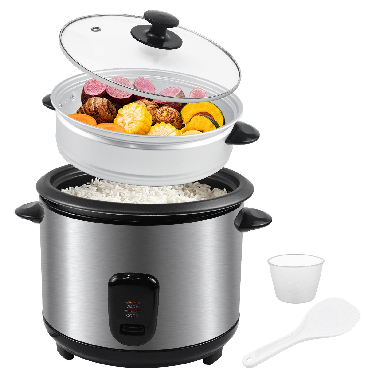 Reiskocher OZSRC-18 1,8L Warmhaltefunktion Mit Dampfkorb, Löffel und Messbecher