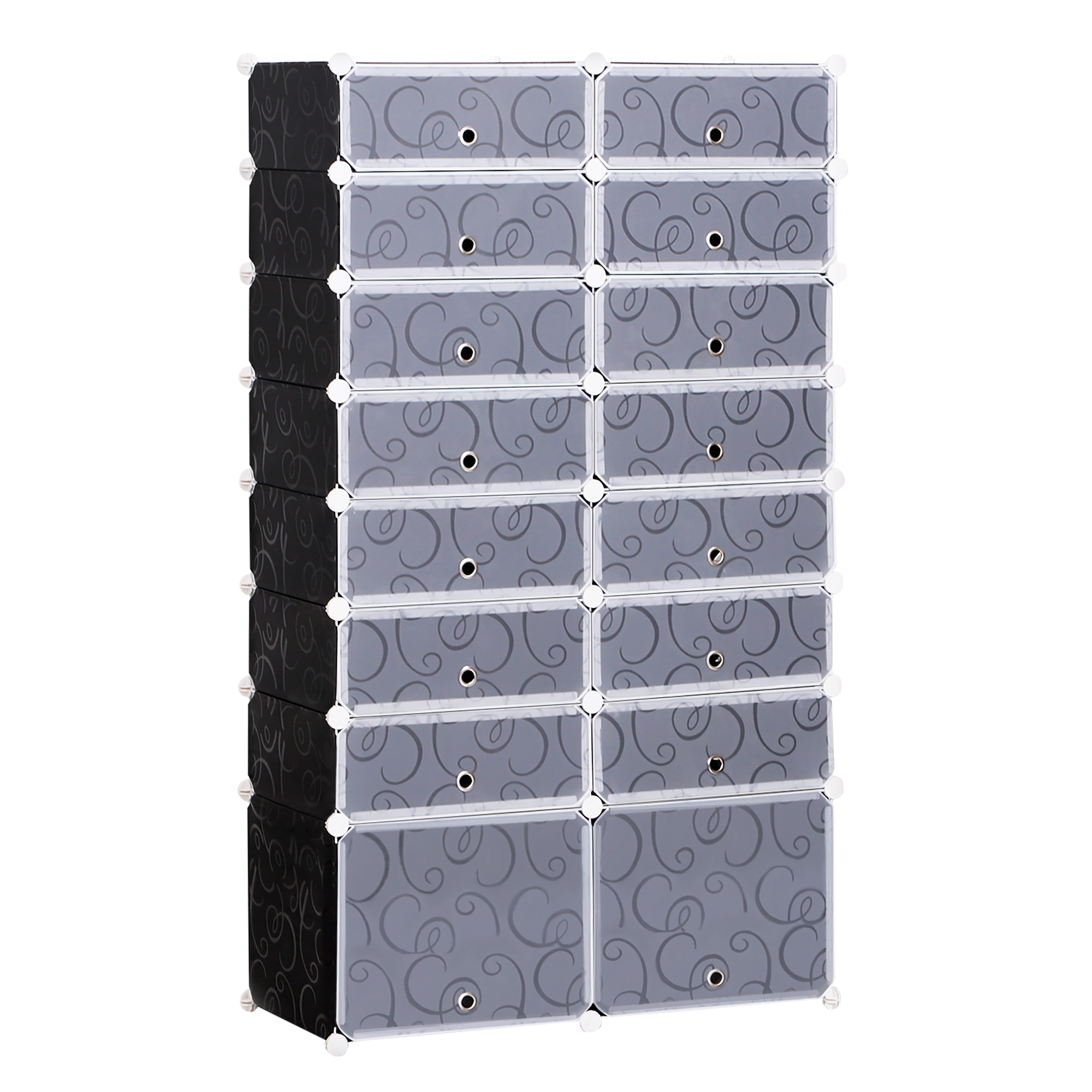 HOMCOM Schuhboxen 16er Set Schuhkarton stapelbar Schuhorganizer Schuhaufbewahrung Aufbewahrungsboxen Regalsystem mit Tür, Schwarz + Weiß