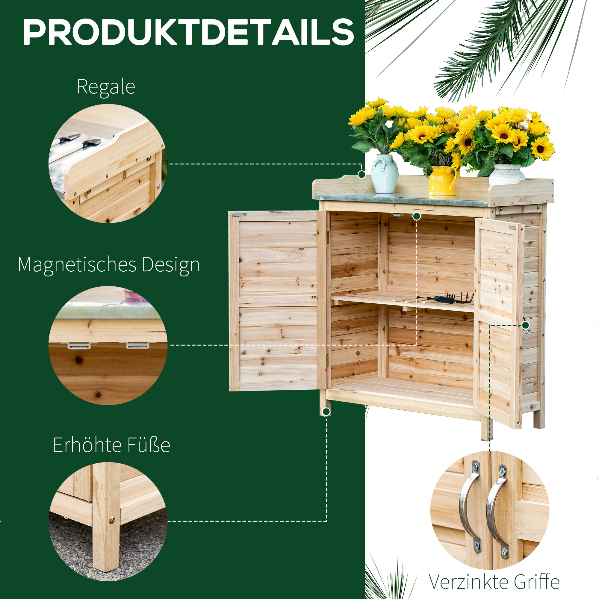 tuinkast houten apparatuur kast kast met 2 planken nature